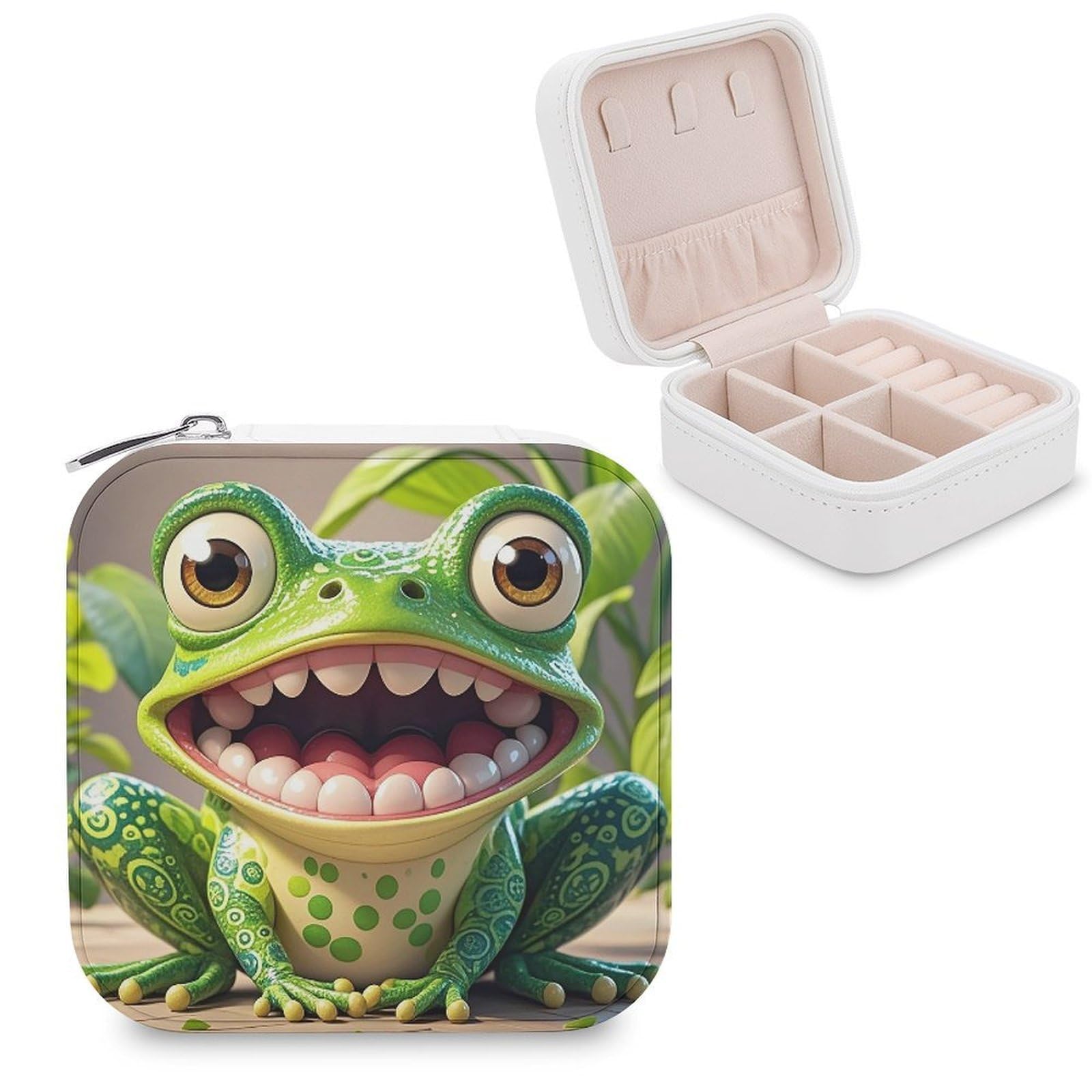 LZQPOEAS Frog with Mouth Open Cartoon Jewelry Box Mini Jewelry Travel Case Trendy Stuff Ring Box Custom PU Leather Jewelry Boxes Portable Jewelry Case Earring Storage Organizer for Girls Women