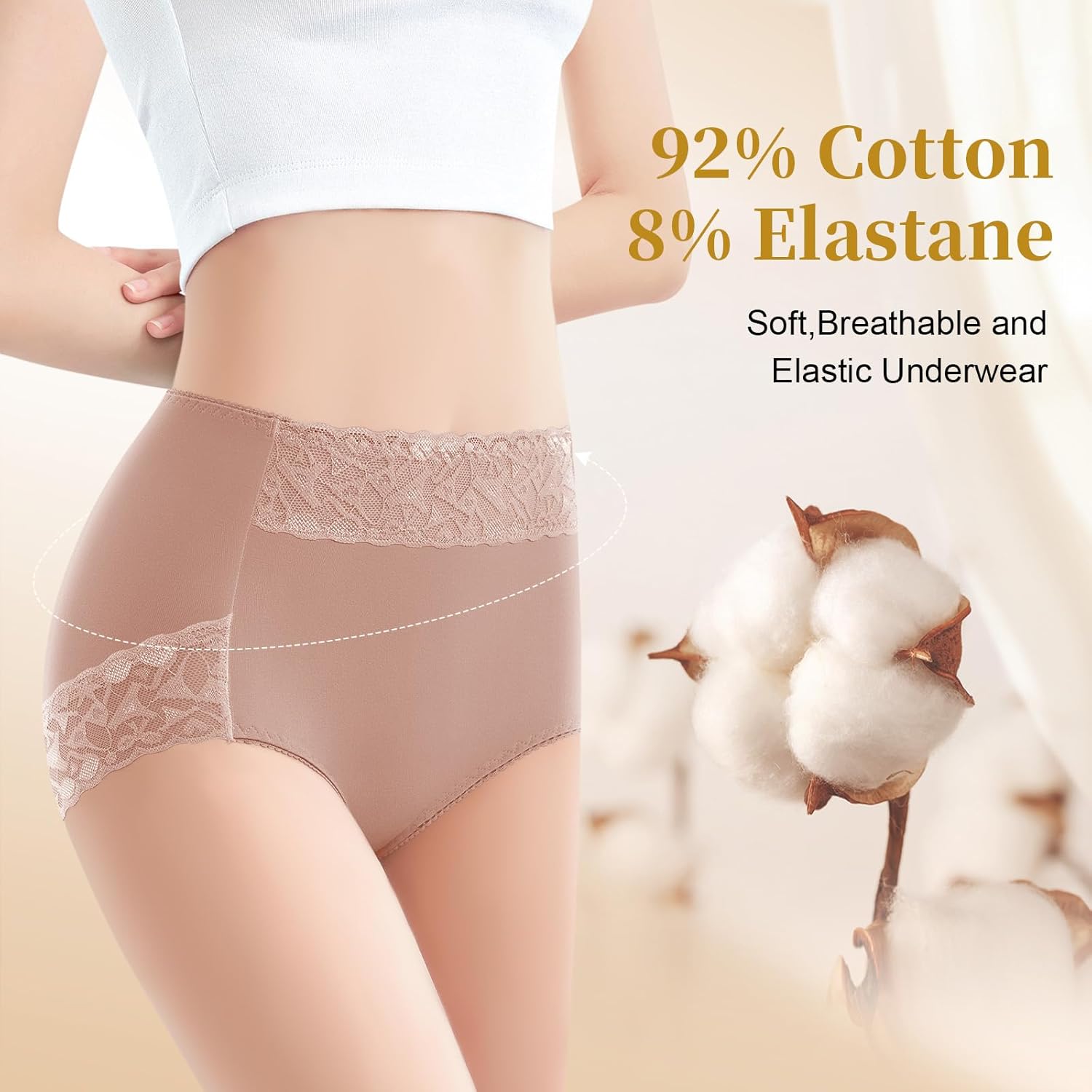 Cotton Lace Underwear for Women High Waisted Stretch Breathable Panties Comfortable Full Coverage Briefs Multipack - Image 6