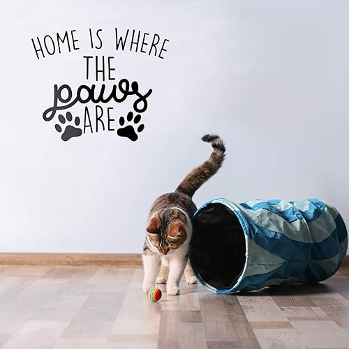 Calcomanía de vinilo para pared, «Home is Where The Paws are», 22 x 27 pulgadas, bonita decoración cursiva para amantes de los animales de moda,