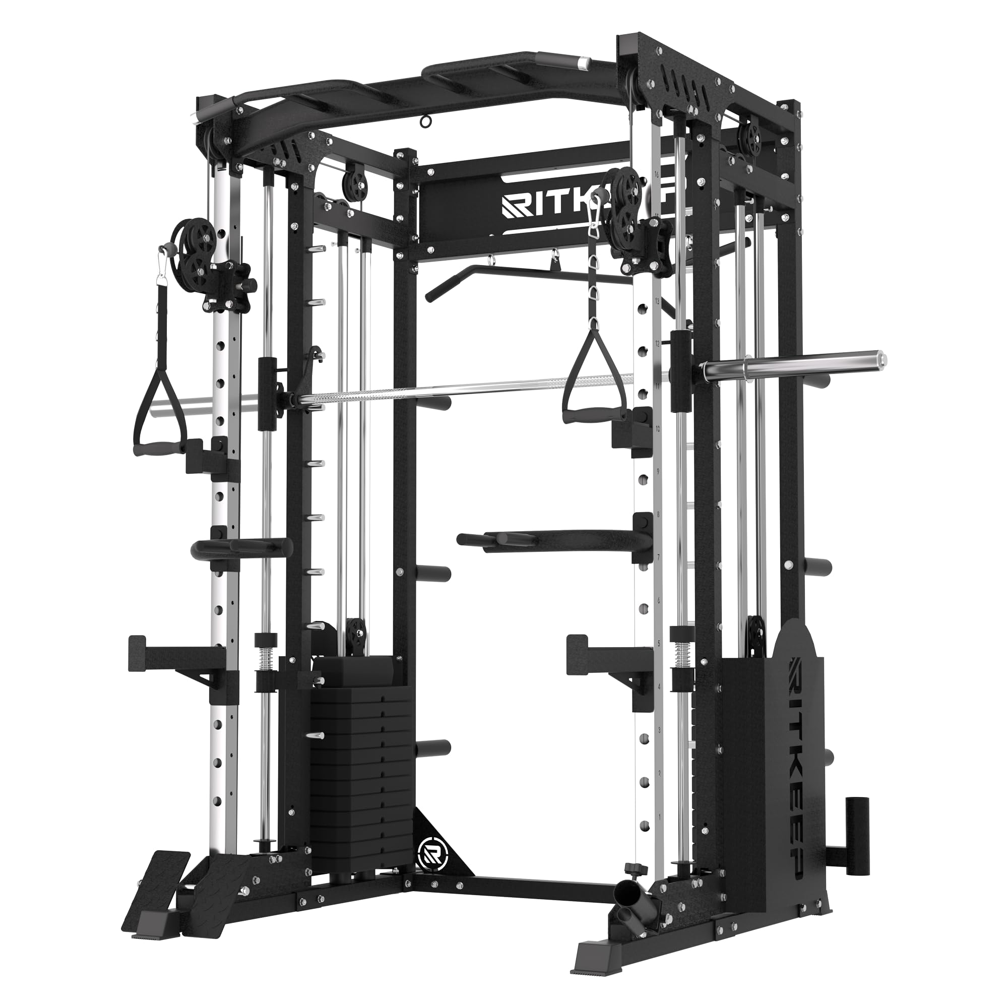 RitKeep PMAX 5600 Pro Home Gym Smith Machine, 6-in-1 Squat Rack Dual Cable Crossover Machine with 326 Weight Stacks, Training Equipment with Pulley System