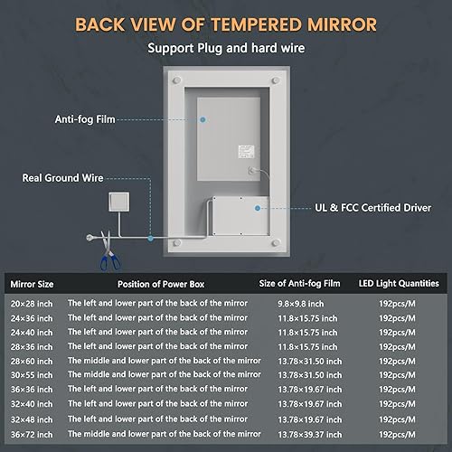 Miniatura 7 de SOGOLINE Espejo de baño LED con parte delantera y retroiluminada, espejo LED de 20 x 28 pulgadas para baño, espejo de baño antivaho con luces,