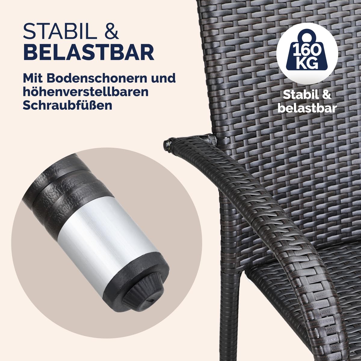 Casaria® Set 4 Sedie da Giardino in Polyrattan Impilabili Regolabili con Portata di 160 kg per Balcone Terrazza Sedia Esterno Sedia da Tavolo | Sedie impilabili da esterno con bracciolo, capacità 160 kg, per campeggio, patio, balcone, terrazza, terrazza,