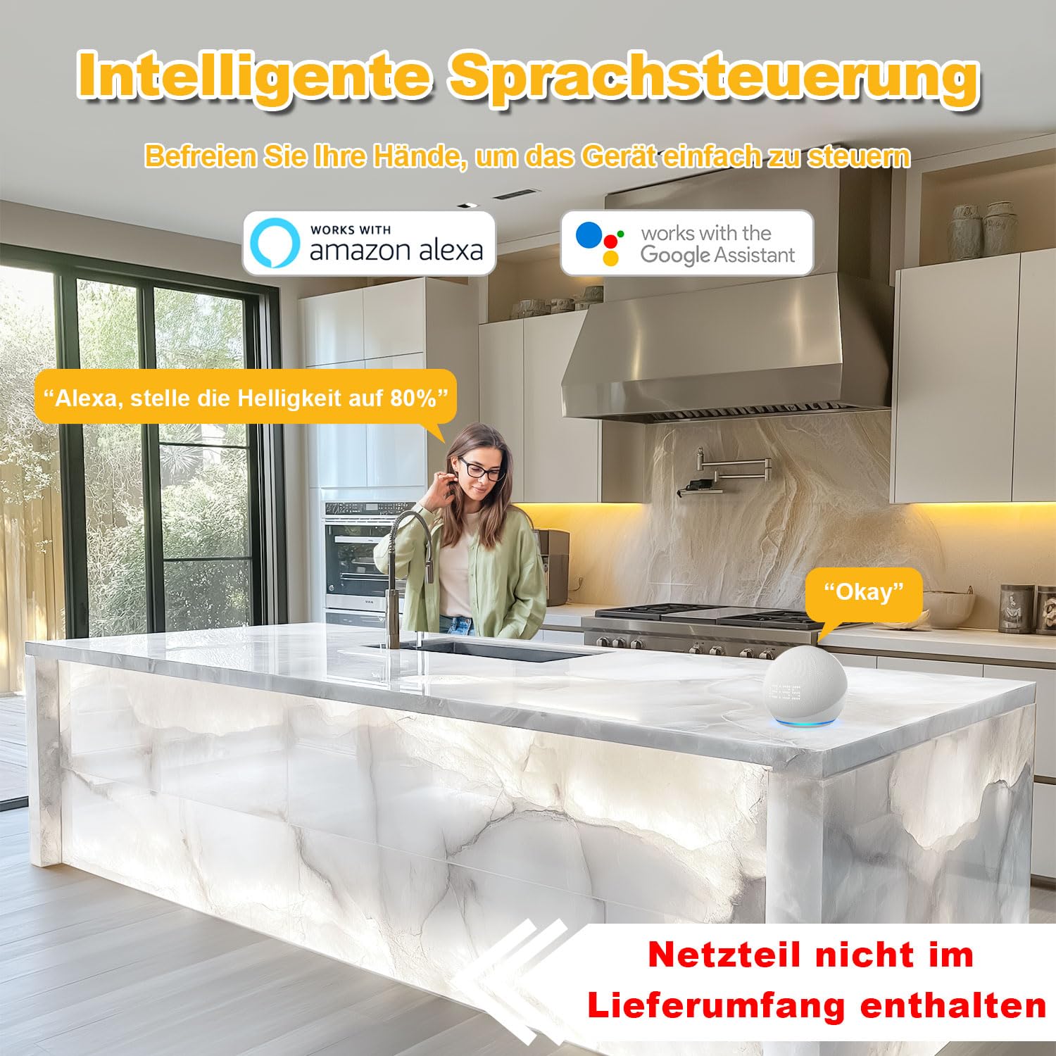 Lichaser LED-Hintergrundbeleuchtung, Weiß, 36W, 6000K, 24V, Dimmbare LED Platten, Alexa-kompatibel, Flexible Panelblattlichter, Fernbedienung, App-Steuerung, 50 x24.5cm for Marmor (4 Pack)