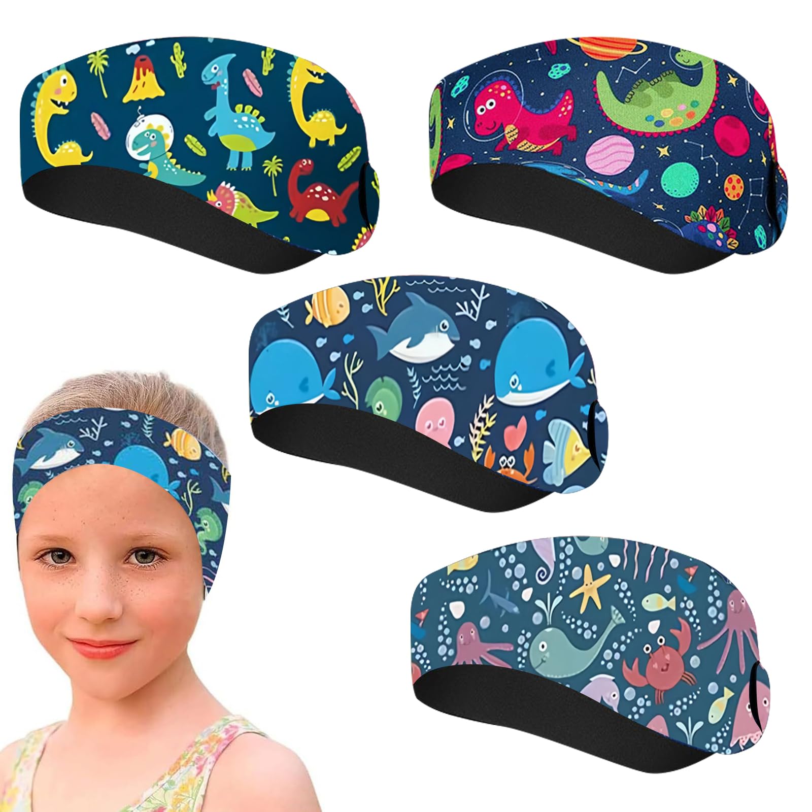TYXHXTF 4pcs Swimming Ear Protection Band - Adjustable Neoprene Swim Headband, Elastic Waterproof Ear Cover Swimmer Protection