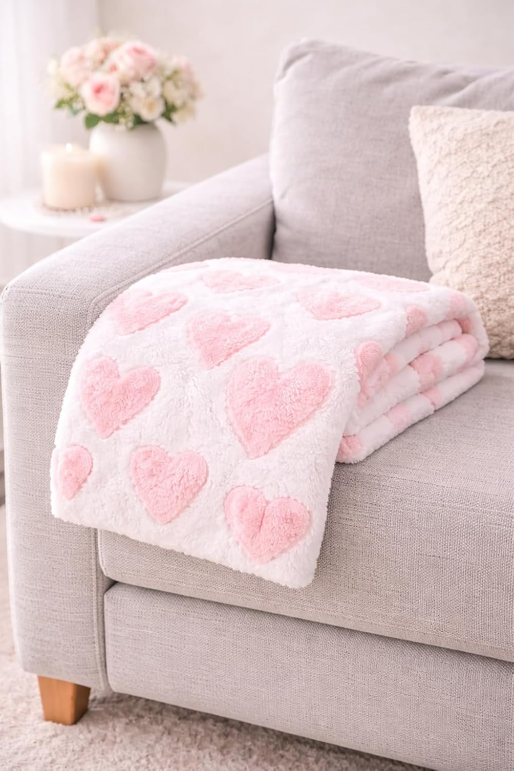 The Big One Throw Blanket Plush Super Soft Warm Cozy Oversized 60 x 72 inches (Heart)