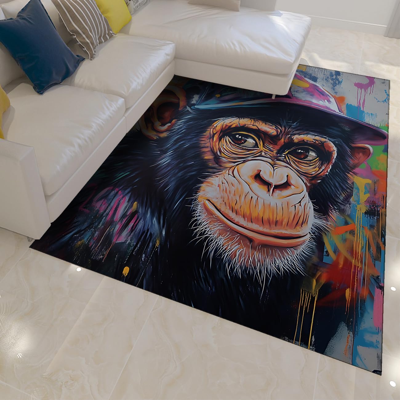 Tapis lavable 160x230cm salon - Ambiance hip hop et graffiti art de rue pour chambre ado