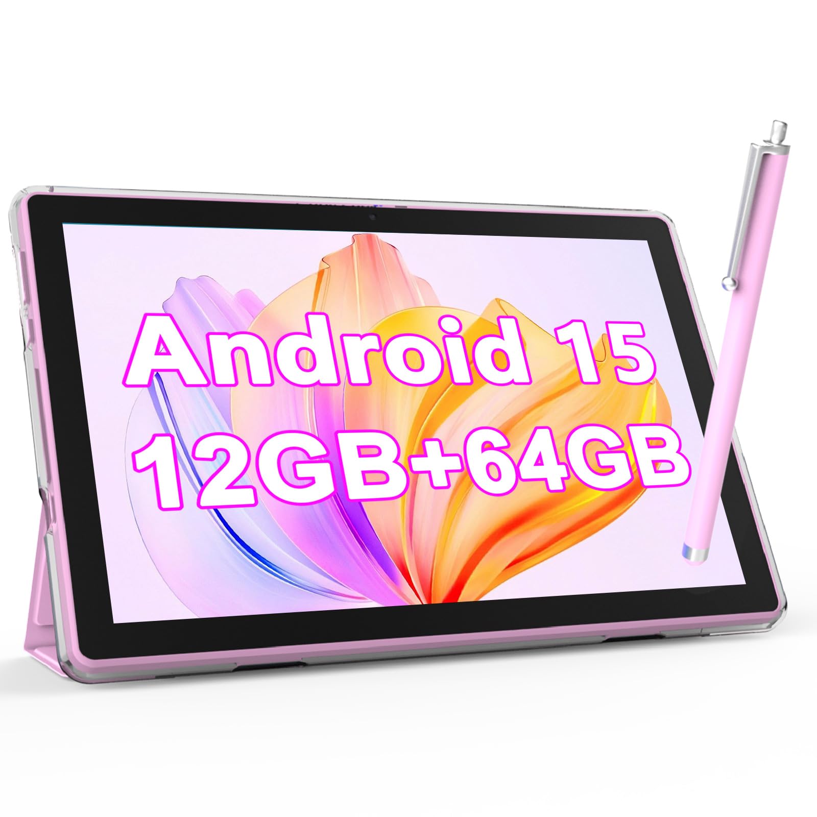 NOVOJOY 10 Inch Android Tablet with Case and Stylus Tablet with USB Port Android Tablet 15 2.0GHZ 2MP + 8MP Dual Camera 6000mAh 12GB RAM (4GB + 8GB Expansion) + 64GB ROM 5Gwifi6 Tablets-image-4