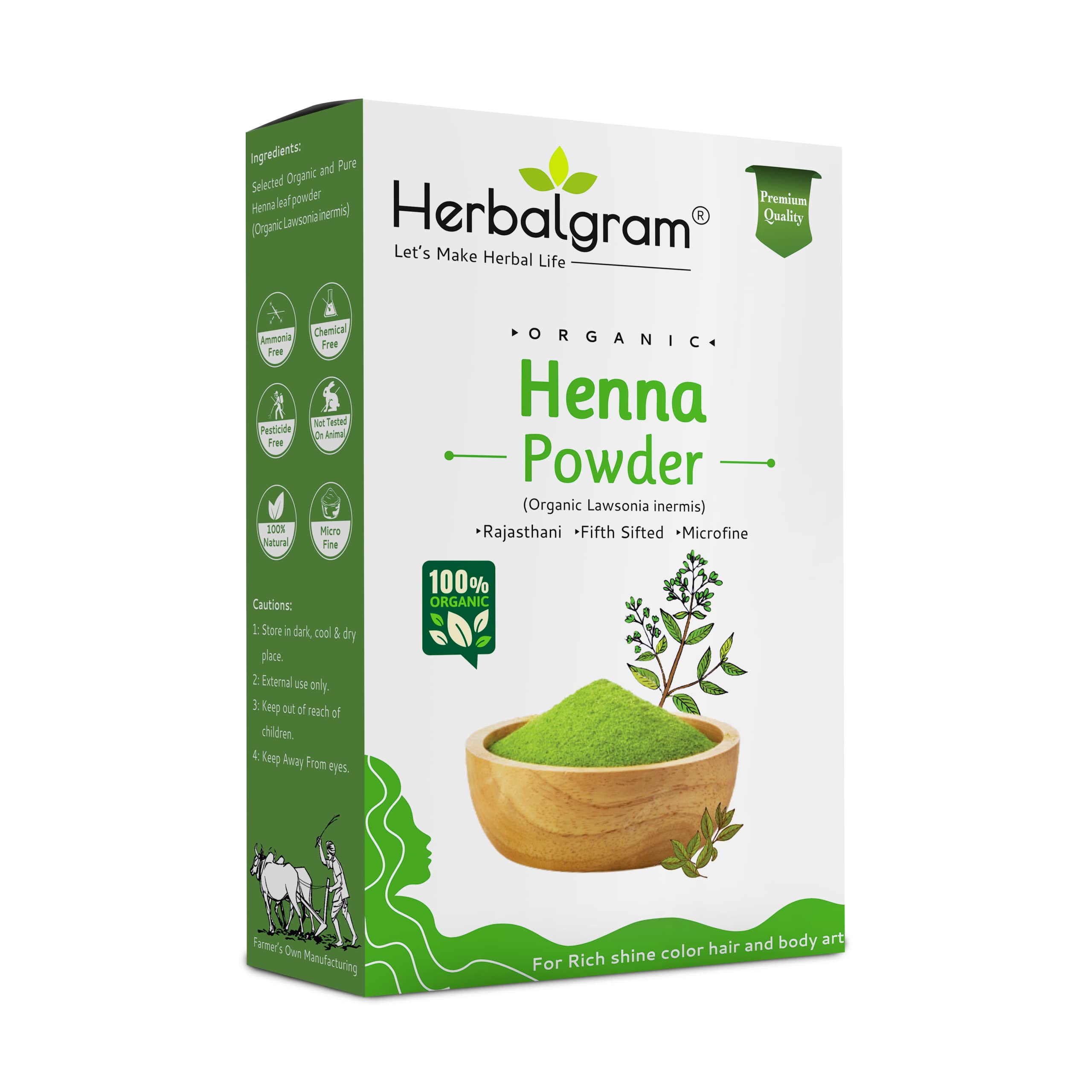 Herbalgram Pure Henna Powder for Rich Colour and Lustrous Shine on Hair stringy powder, Direct from our own farm Sojat Rajasthan