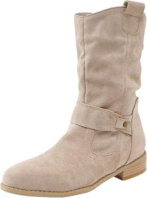 Ankle Boots for Women Stacked Chunky High Heel Short Ankle Booties Cut Out Vintage Slip on Leather Round Toe Non Slip Womens Boots Short Fall Winter Booties