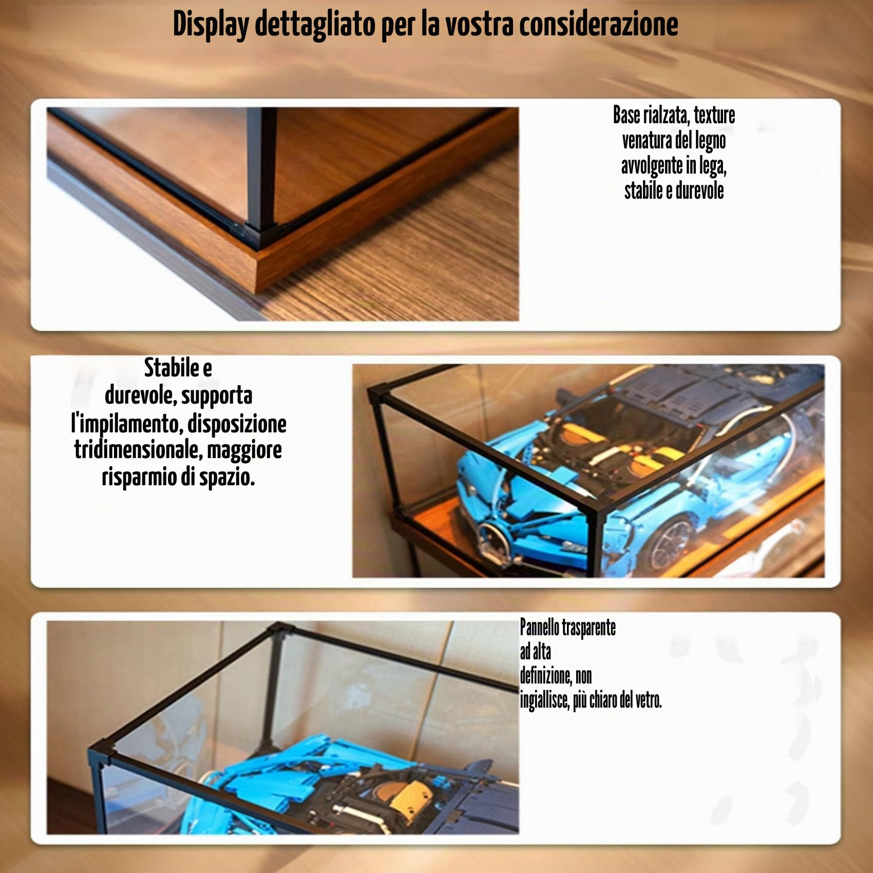 Espositore in acrilico, per Lego 10281 Bonsai in vaso modello di piante, antipolvere trasparente collezioni vetrina. (solo scatola) (base venatura del legno)