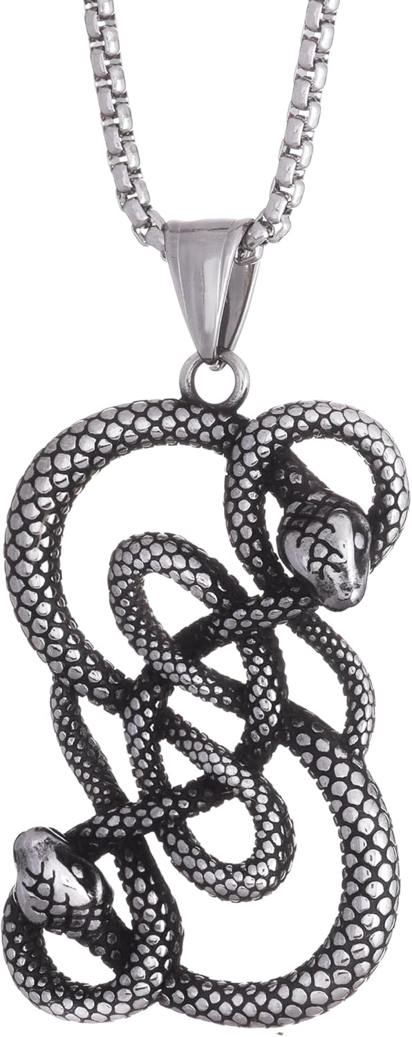 HAQUIL Snake Necklace, Norse Loki Snake Serpent Symbol Pendant, Viking Jewelry Gift for Men and Women