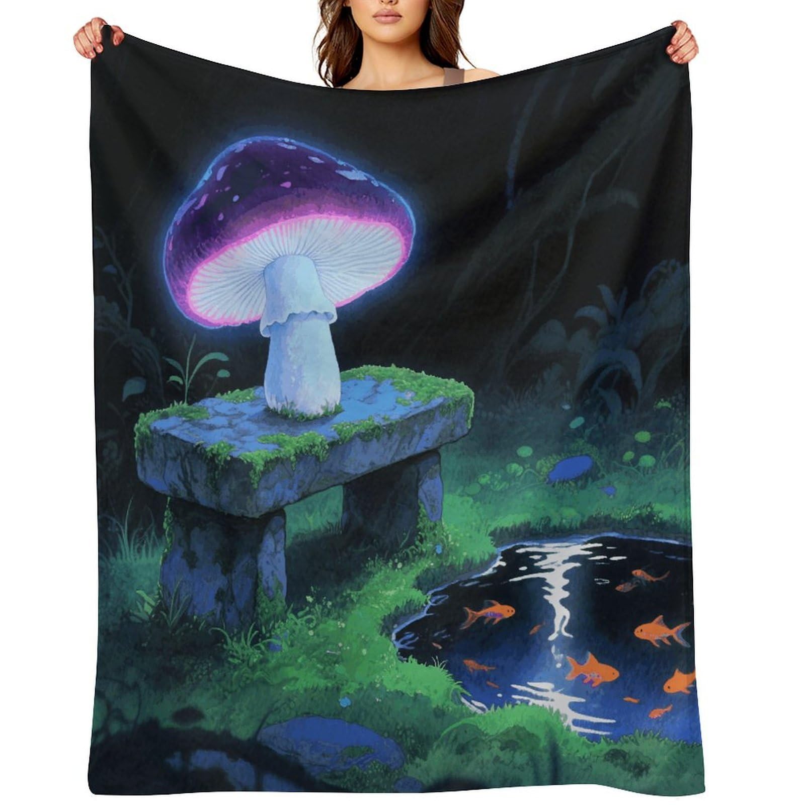 Blacklight Mushroom Throw Blanket for Couch and Bed Super Soft Warm Lightweight Throw Blankets Cozy Fuzzy Flannel Blanket Personalized Decorative Blankets for Sofa Decor 50"x60"