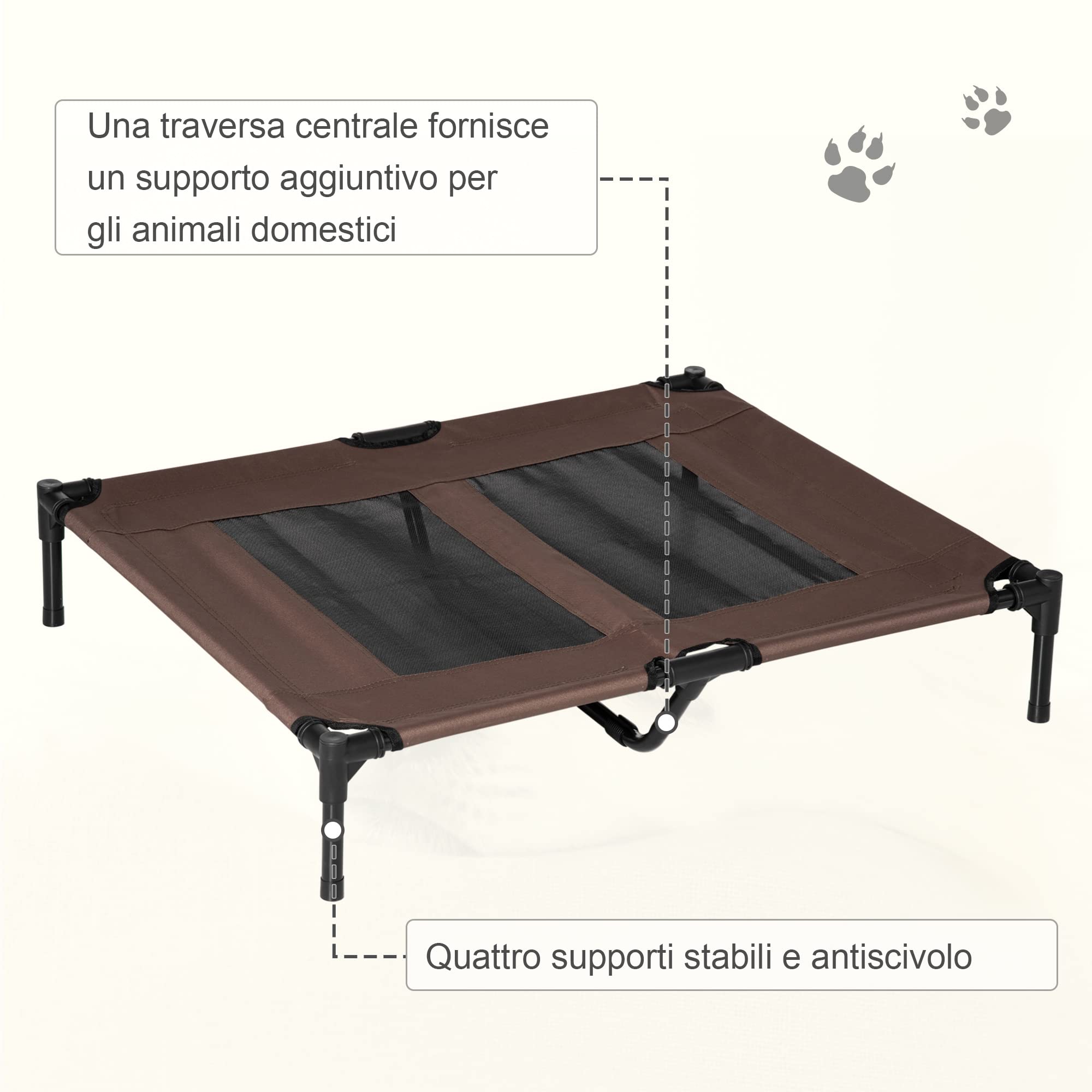 PawHut Brandina per Cani in Metallo e Tessuto Oxford Traspirante, 92x76x18 cm Marrone e Nero