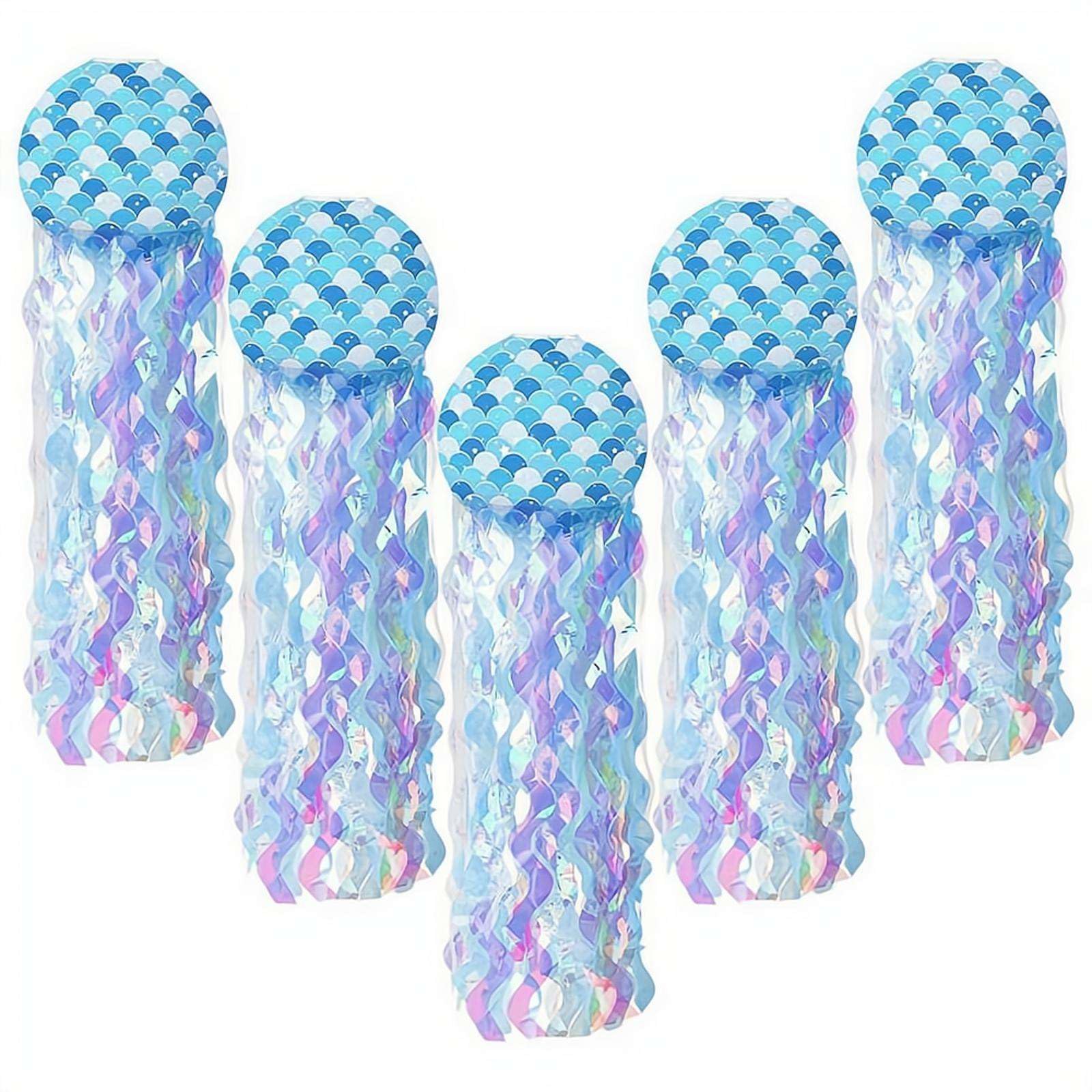 Cute Jellyfish Paper Lanterns Under The Sea Party Decorations Iridescent Spiral Tendrils for Mermaid and Ocean Themed Birthday Decorations, Easy Setup Colorful Ceiling Ornaments