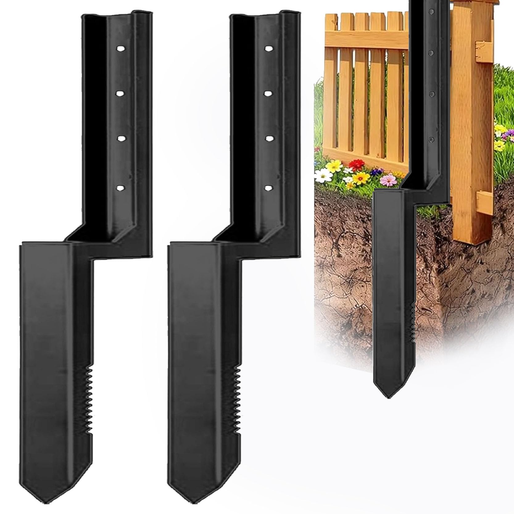 GOUZIBHD Fence Post Anchor Fence Post Repair Kit Fix Rotted or Damaged Wood Posts Without Replacement Heavy-Duty Steel Brackets Concrete Anchors for Permanent Stabilization(Color:2pack)