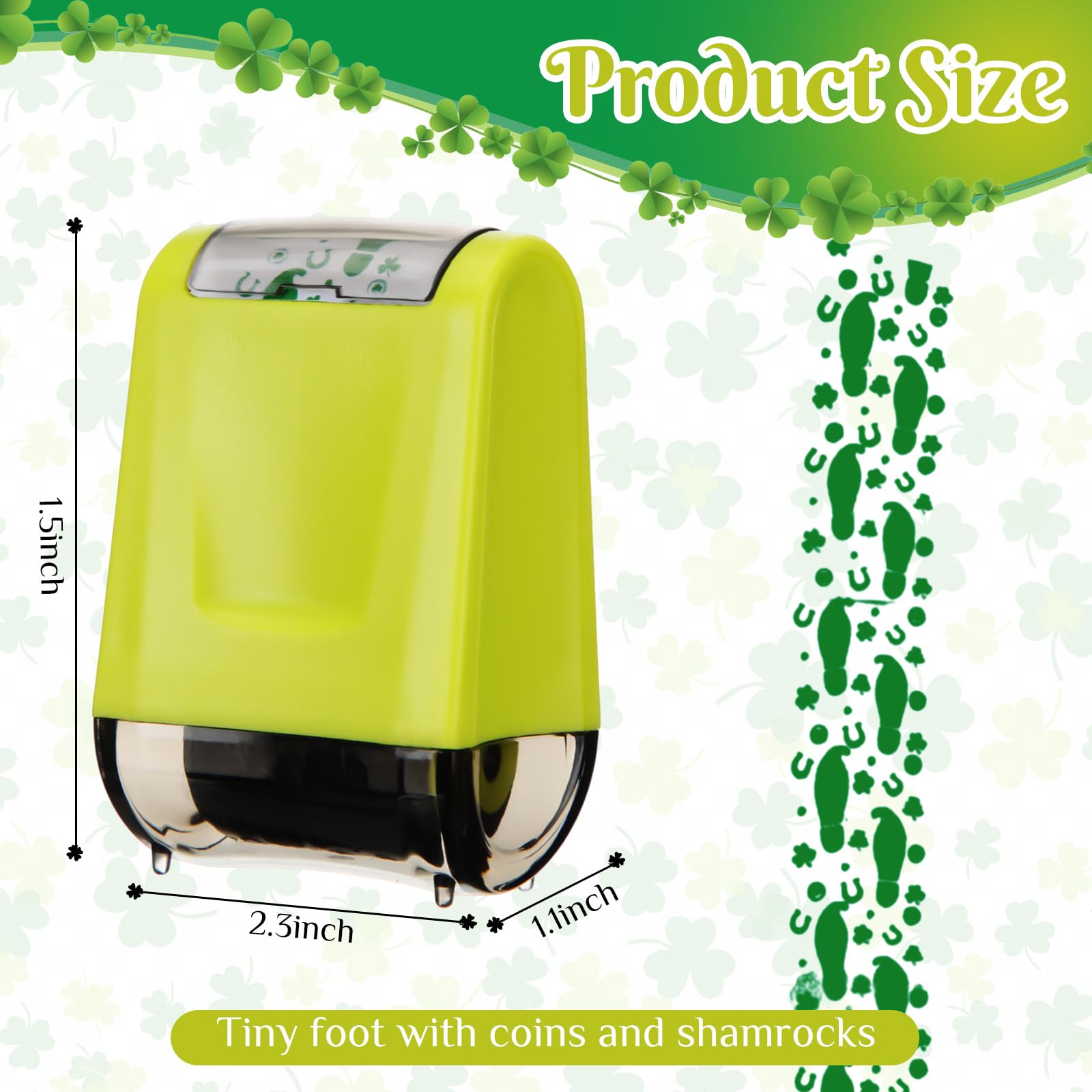Tenceur 2 Pack Leprechaun Footprints Stamp St Patricks Day Self-Inking Tiny Mini Small Shamrocks Irish Roller Stamp St. Patrick's Day Decorations Leprechaun Trap Kit for DIY Craft Party Favors Decor — view 3
