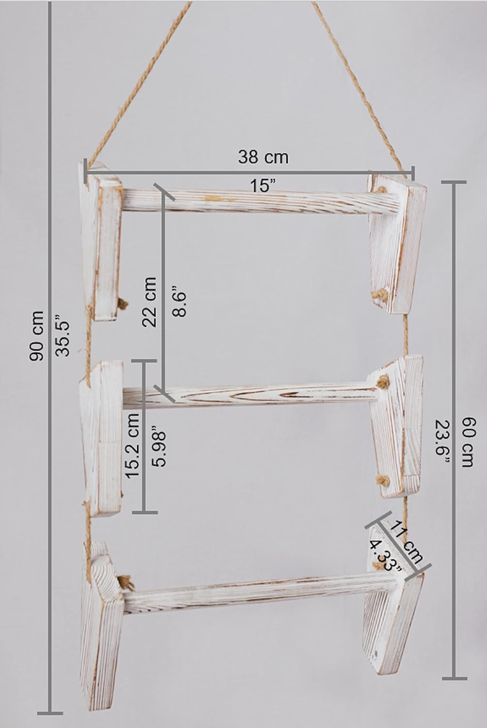 Blanket Ladder. 3-Tier Wall Hanging. Towel Holder. Quilt Rack. Farmhouse Rustic Whitewashed. No Assembly Required.
