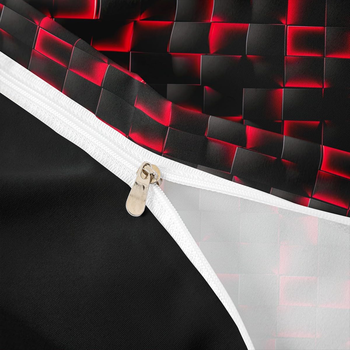 Homewish Boys Red And Black Duvet Cover Single Geometric Checkered Kids Bedding Set Teen Men Gaming Room Decor - Image 4