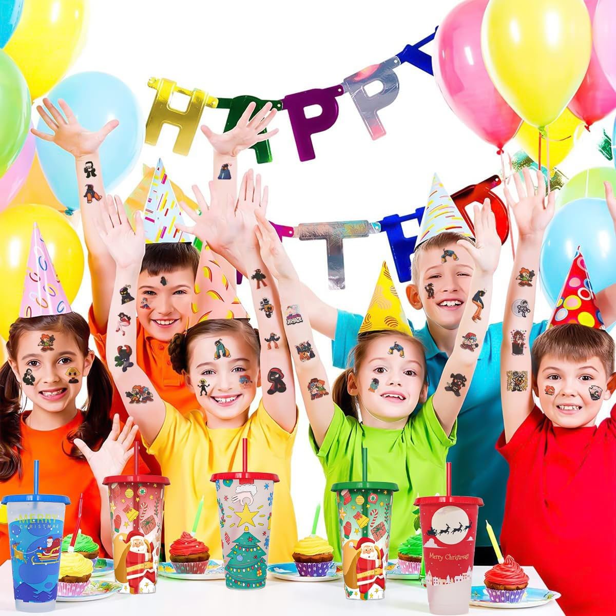 Christmas Color Changing Cups with Lids and Straws 5 Pack Plastic Cute Tumbler with Spill Resistant Straw, Easy Clean Kids Water Bottle, Dishwasher Safe Reusable for Water Iced Coffee or Tea 24oz - Image 7