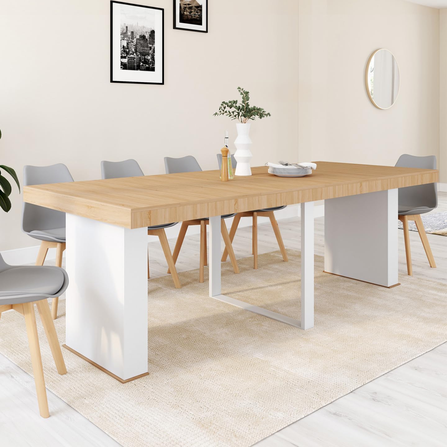 IDMarket - Mesa Consola Extensible Eden 235 cm para 10 Personas, Madera y Blanco