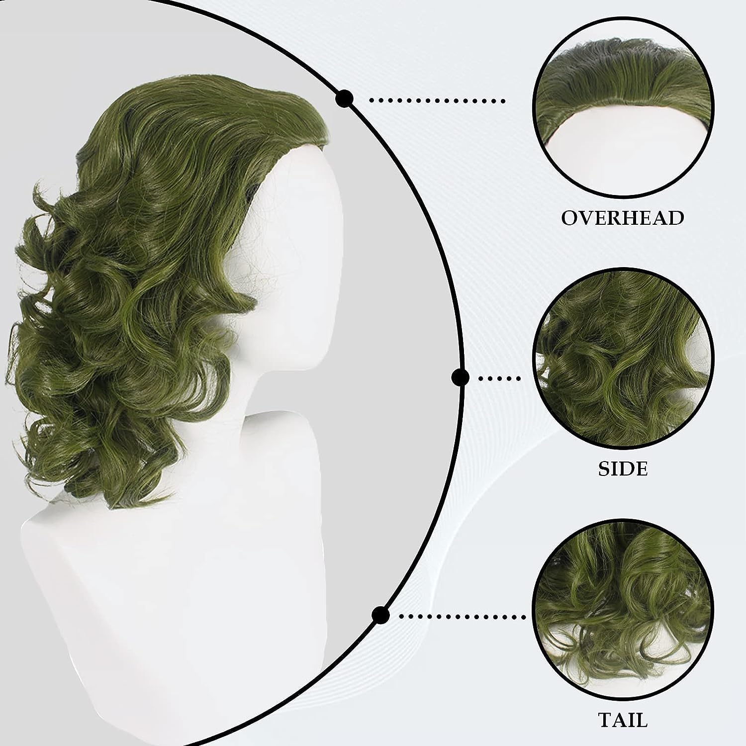 PORSMEER Cosplay Mens Green Fluffy Clown Joker 70s 80s Disco Short Curly Afro Wavy Heat Resistant Synthetic Halloween Cosplay Unisex Wig - Image 3