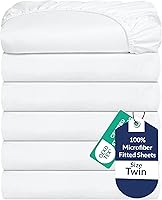 Royale Linens 6 Pack Twin Fitted Sheets - Ultra Soft 1800 Microfiber, Breathable, Deep Pocket up to 16", Wrinkle Resistant, OEKO-TEX Certified (White)
