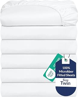 Royale Linens 6 Pack Twin Fitted Sheets - Ultra Soft 1800 Microfiber, Breathable, Deep Pocket up to 16", Wrinkle Resistant, OEKO-TEX Certified (White)