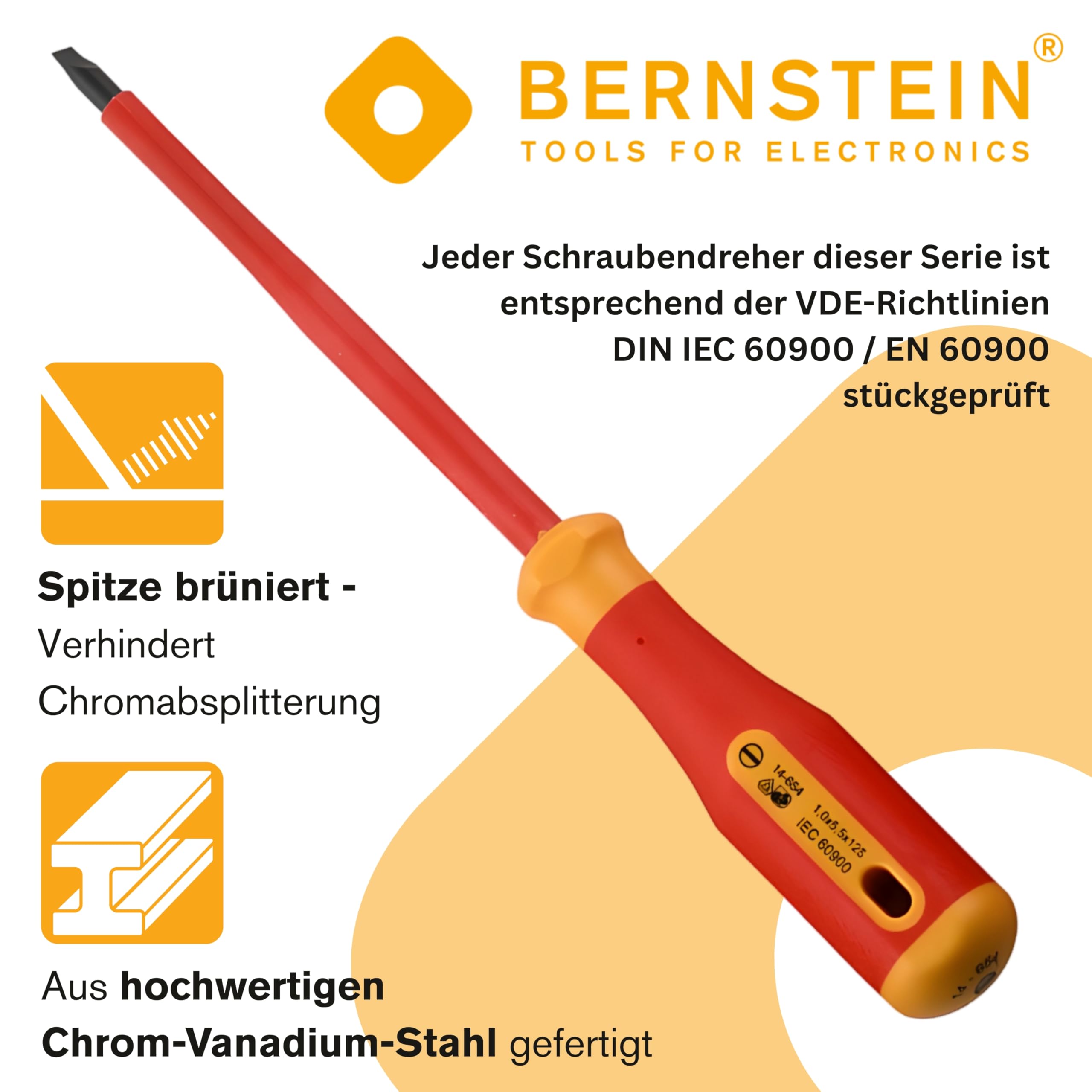 Bernstein Werkzeug 7-teiliger Satz VDE | Schraubendreher Set | Schlitz & Kreuzschlitz | Arbeiten unter Spannung bis 1000 Volt | Elektriker Werkzeug