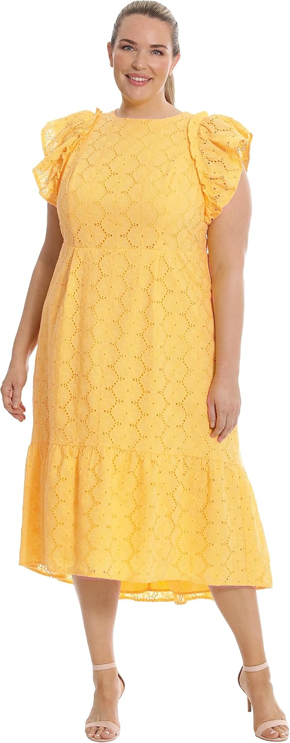 Maggy London Womens Jewel Neck Flutter Sleeve Midi Dress - Image 6