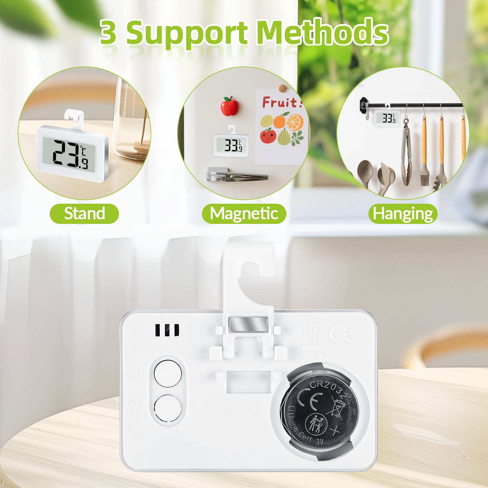 Kasanni 2 Pieces Fridge Thermometer, Freezer Thermometer with Large Screen, Fridge Thermometer with Hook and Magnetic Attachment, Max/Min Memory Function, Digital Thermometer — view 3