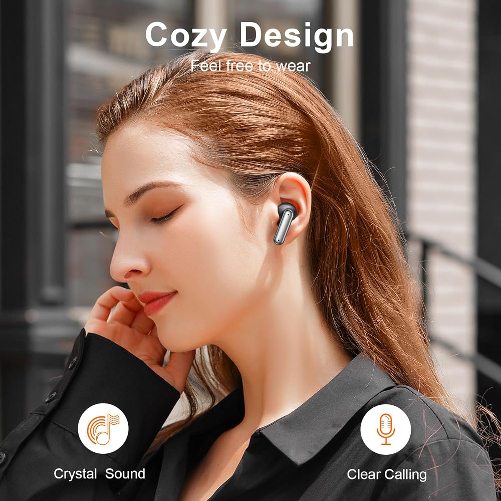 Wireless Earbuds Bluetooth Headphones, 50H Playtime Ear Buds with Mic, LED Digital Display Charging Case, IPX7 Waterproof, Deep Bass Stereo, in-Ear Earphone for iPhone Andriod Phone - Black