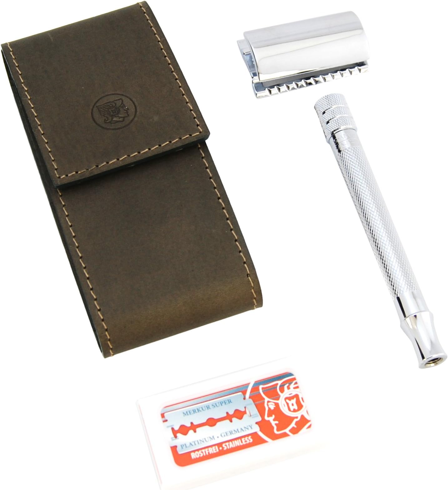 Shave Ready DOVO Razor Set Stainless Steel Chrome Plated Mk-23001, Brown