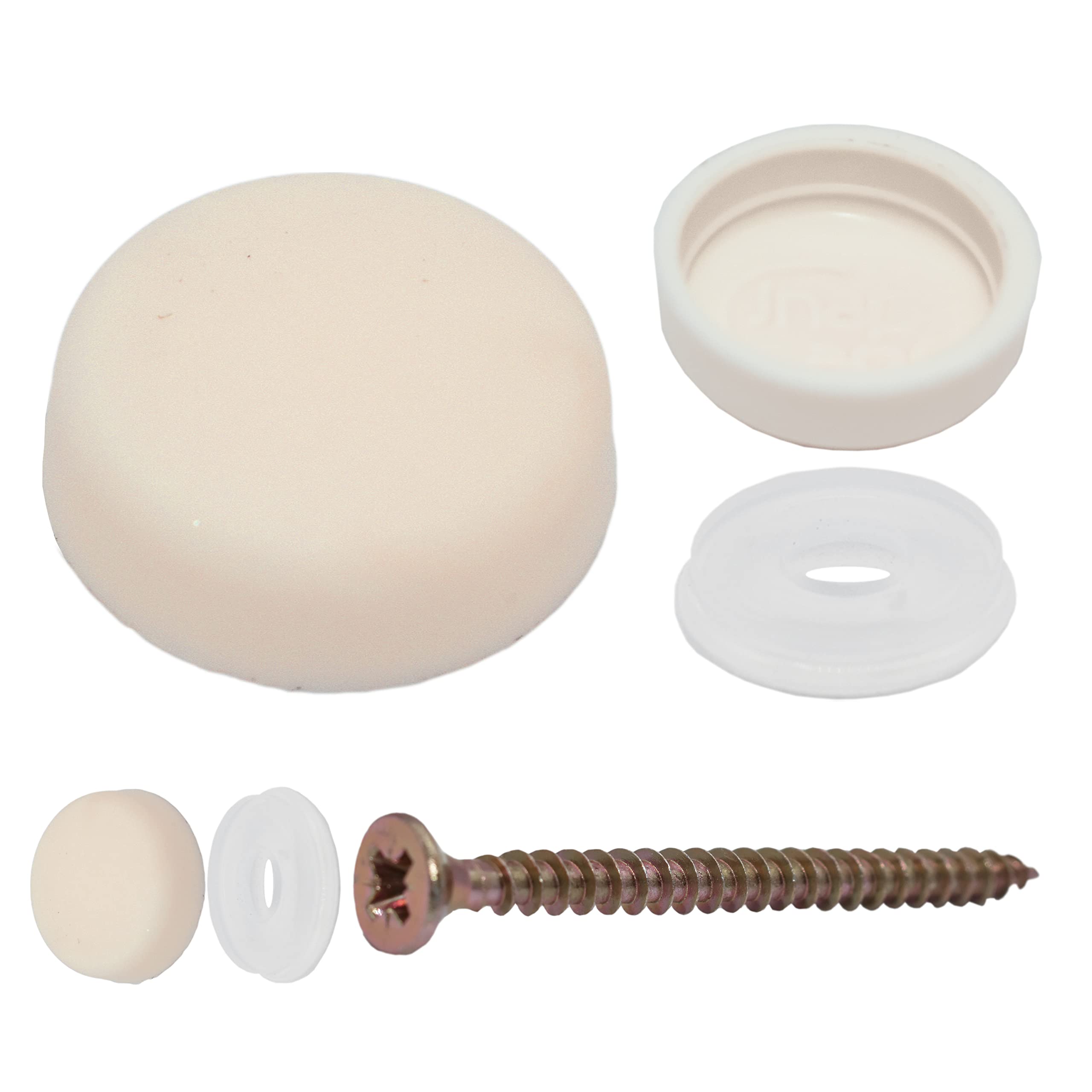 Pack of 50 x Crystal White SNAP-ON Two Piece Dome Screw Cover CAPS - Small CAPS & Bases