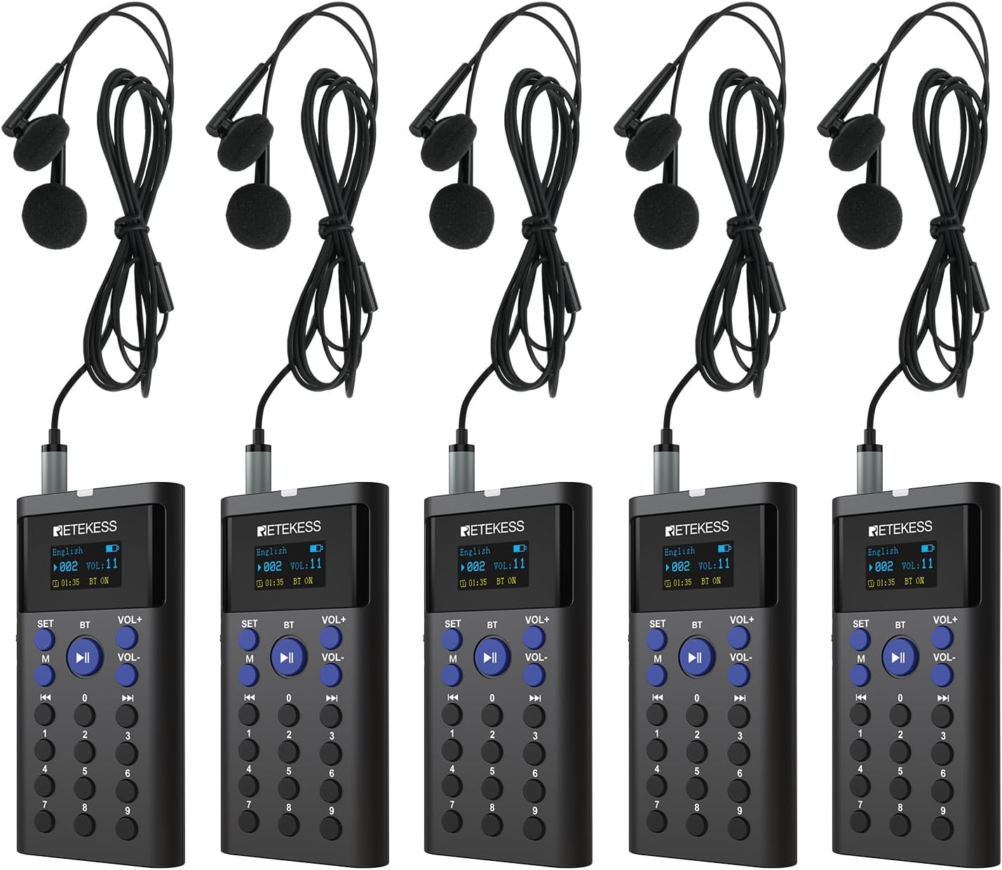 Retekess TT128B Automated Tour Guide System, Self-guided Tour Guide Headsets, Supports 41 Languages, 40h Battery Life, Walking Tour Headsets for Scenic Spots, Museum（5 Packs）