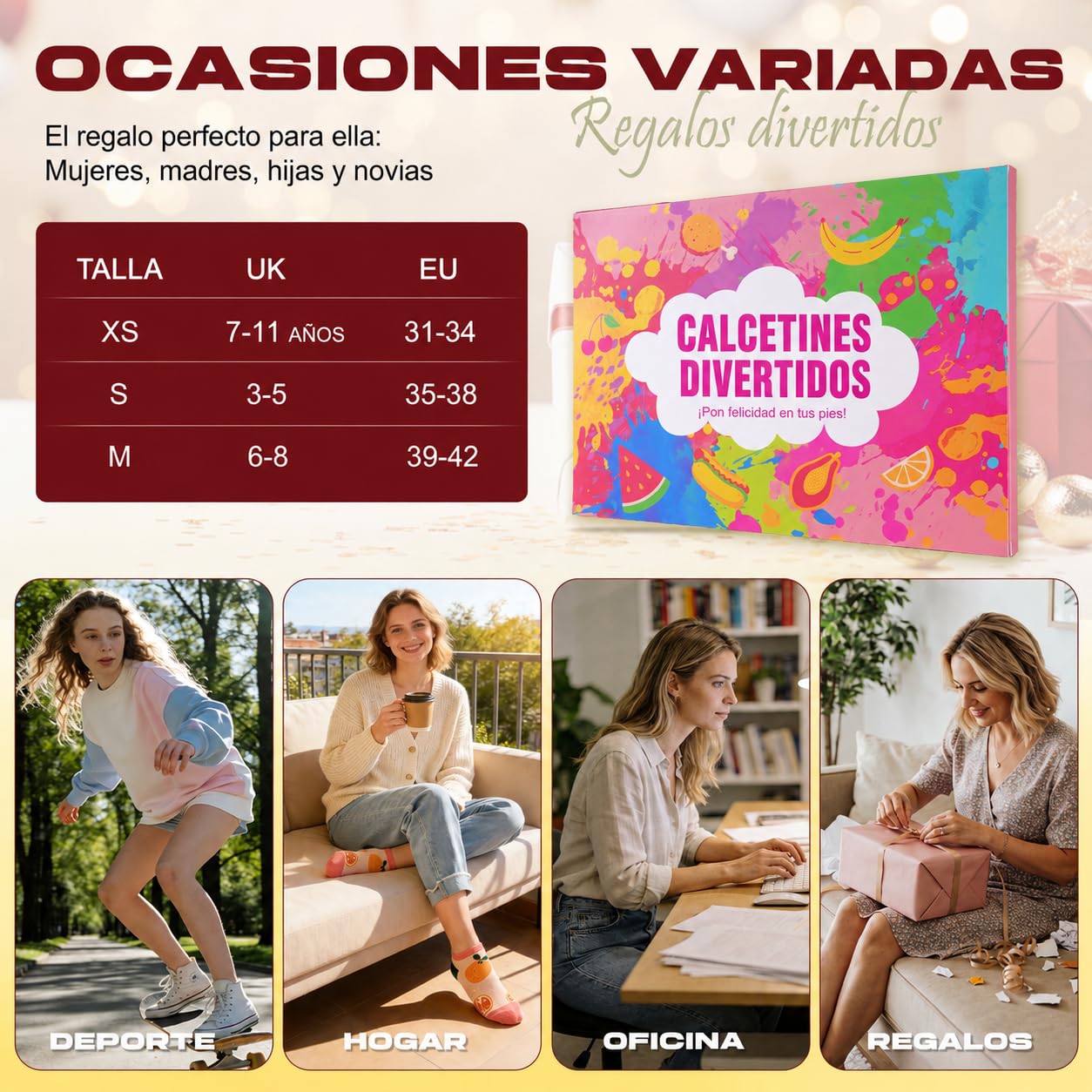 Calcetines Divertidos para Mujeres, 8 Pares Algodón Tobillo, Regalos Únicos