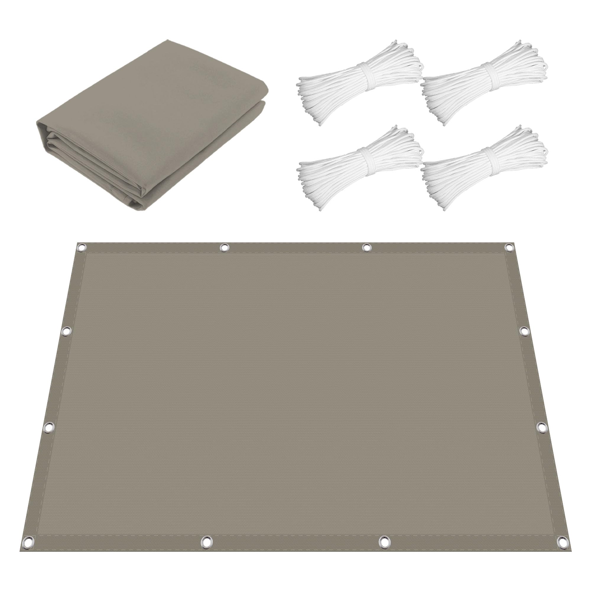 Voile pare soleil 4.5x9 m indéchirable taupe avec kit fixation terrasse balcon