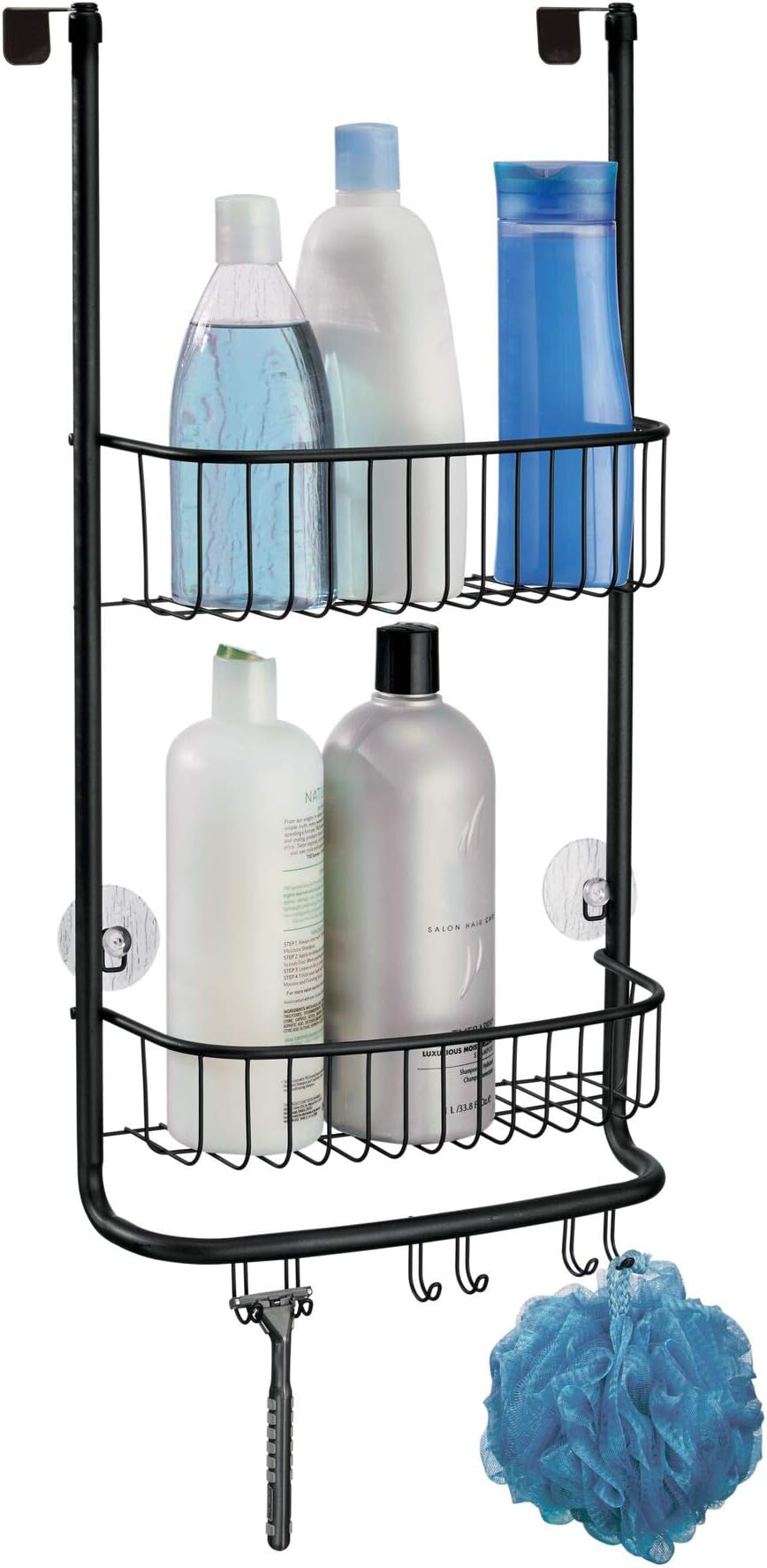 Idesign Forma Bathroom Over The Door Shower Caddy With Storage Baskets Shelves And Hooks For Shampoo, Conditioner, Soap, Matte Black