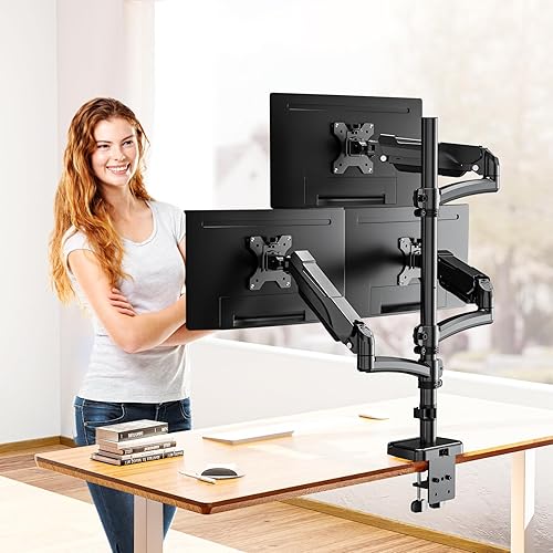 Miniatura 8 de Soporte de monitor triple para pantalla de computadora de 32 pulgadas, soporte de escritorio de 3 monitores con capacidad para hasta 19.8 libras,