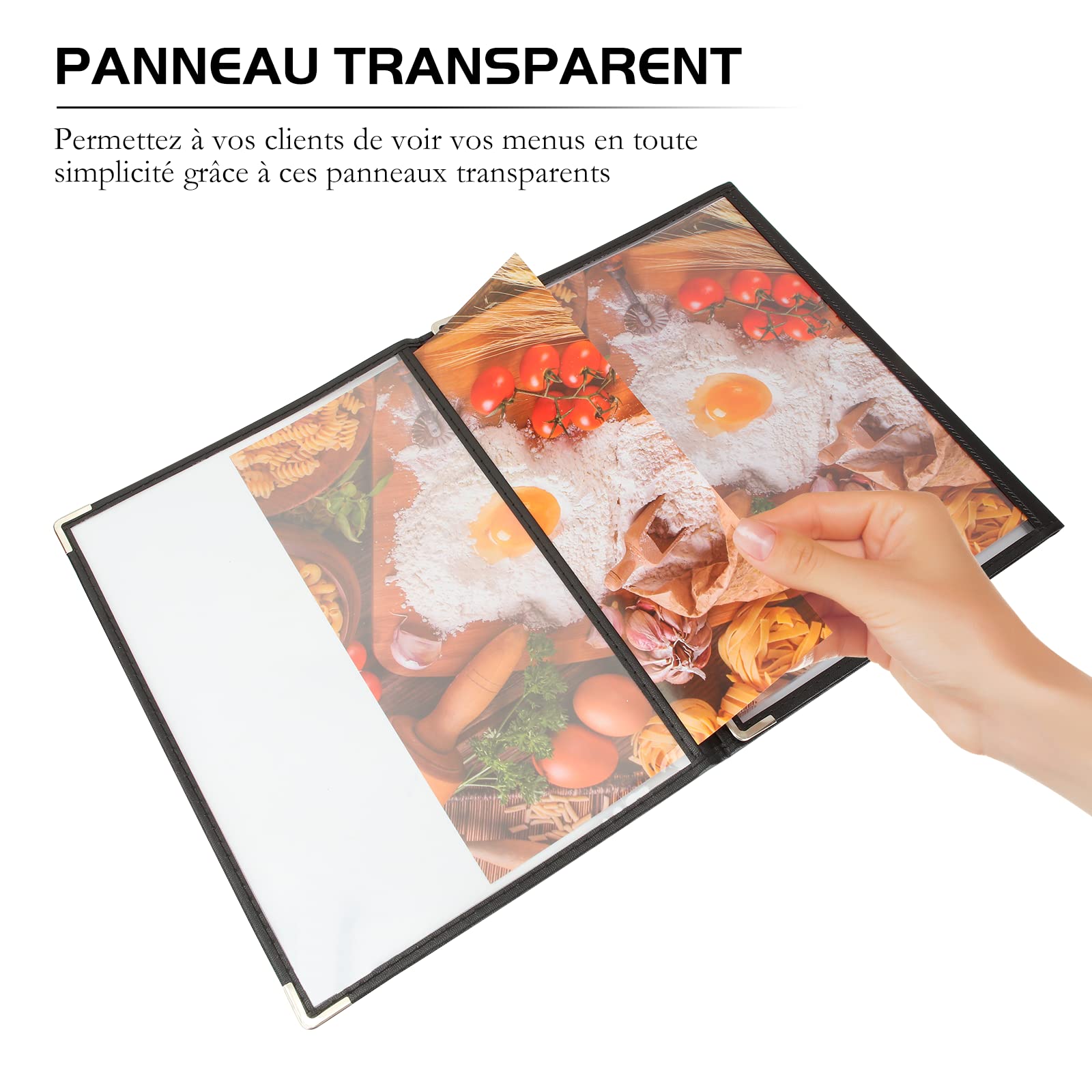 SENENQU 10 Pezzi Porta Menu Ristorante A4, Menu Ristorante A4 in PVC Nero 3 Ante 6 Facciate, Cartelle Lavabili con Angoli Protetti per Bar, Hotel, Caffè e Matrimonio