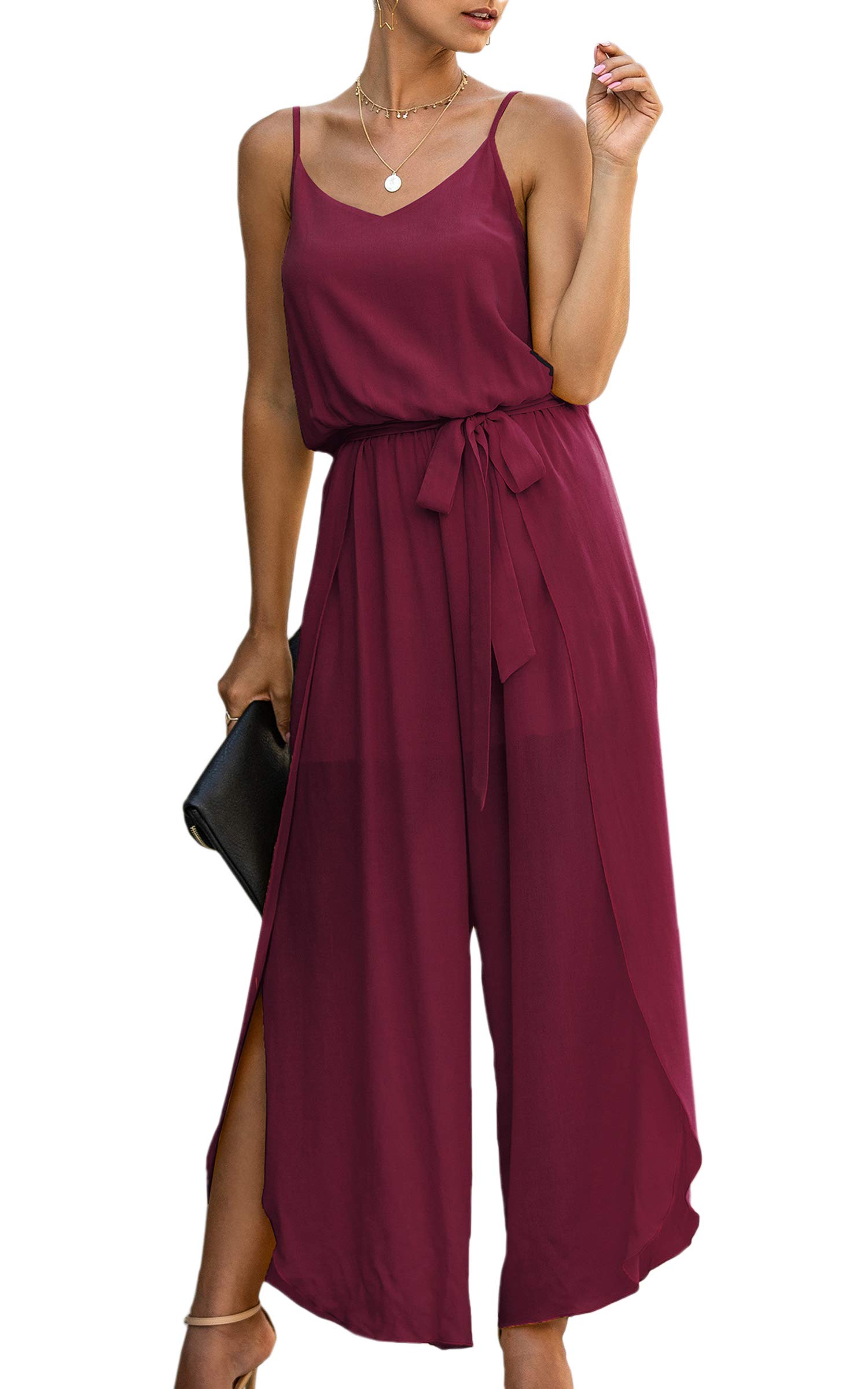 ASOMI Jumpsuit Damen Sommer Lang: Sexy Cocktail Elegant Mode Gürtel Overall Hochzeit Hawaii Urlaub Strand V-Ausschnitt Hosenanzug Business Baggy Festlich Spaghettiträger Outfit