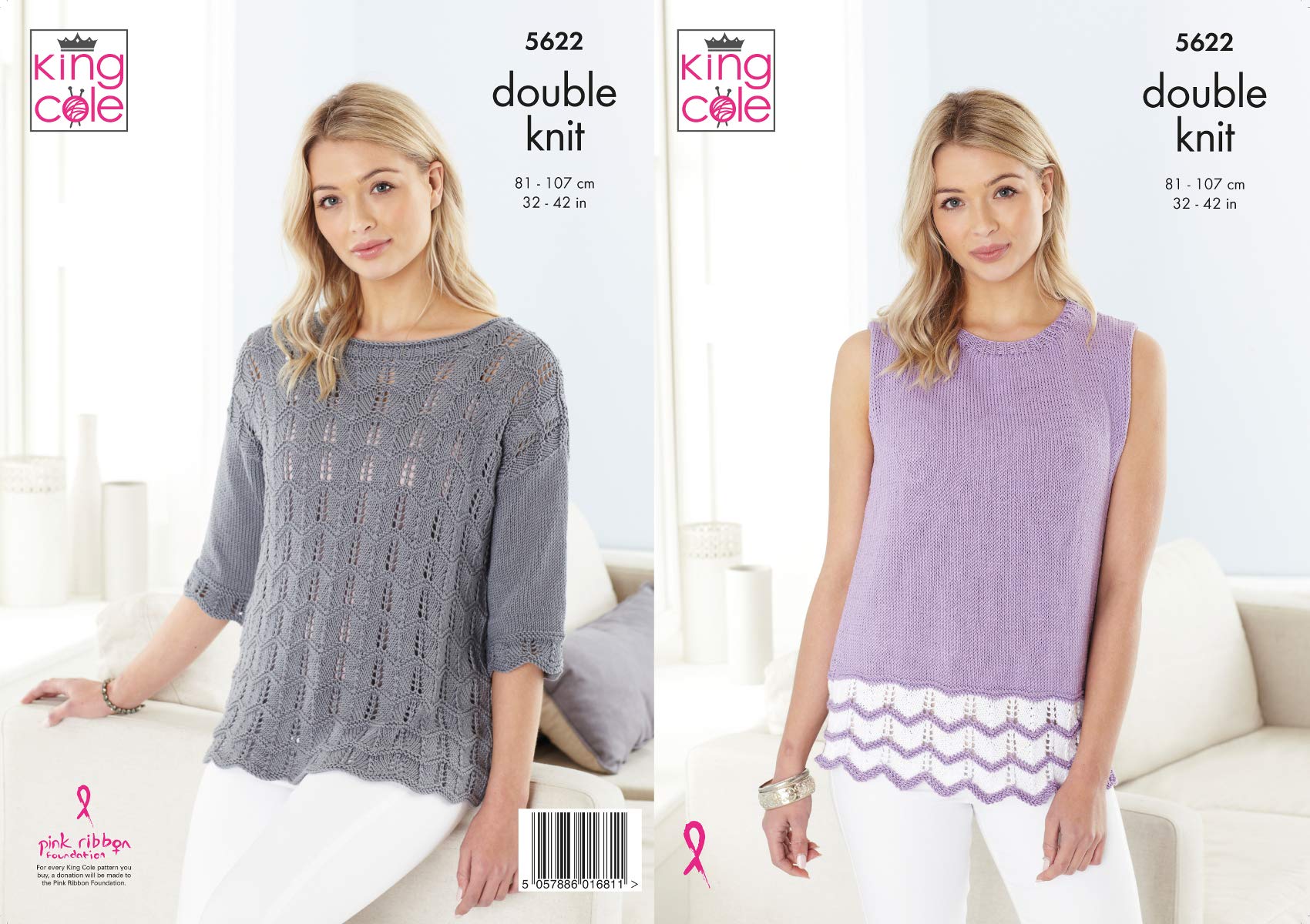 King Cole Ladies Double Knit DK Knitting Pattern Womens Lace Detail Sweater & Top (5622)