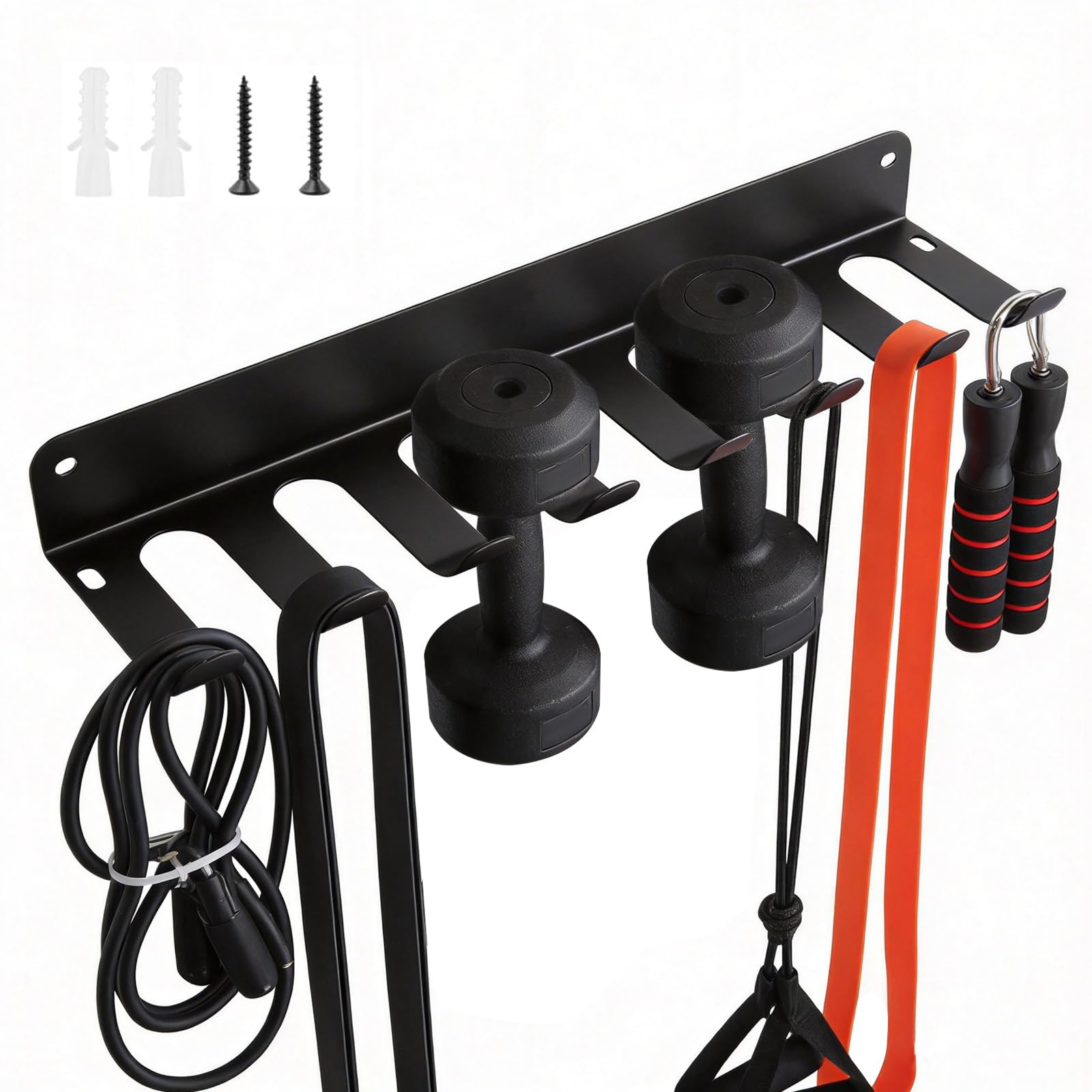Gym Rack Organizer, Versatile Gym Equipment Storage Rack Home Wall Mounted Barbell Holder 7 Slots Gyms Accessories Hanger for Resistance Bands Jump Ropes Lifting Belt Dumbbell