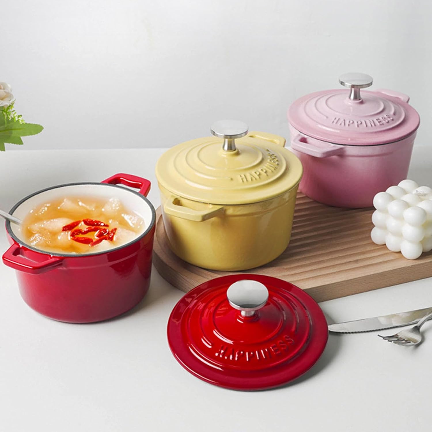 Heavy Duty Enameled Dutch Oven with Lid 14cm 0.9Quart Casserole Cooking Dish for Braising Boiling Simmering Food Ergonomic Handle