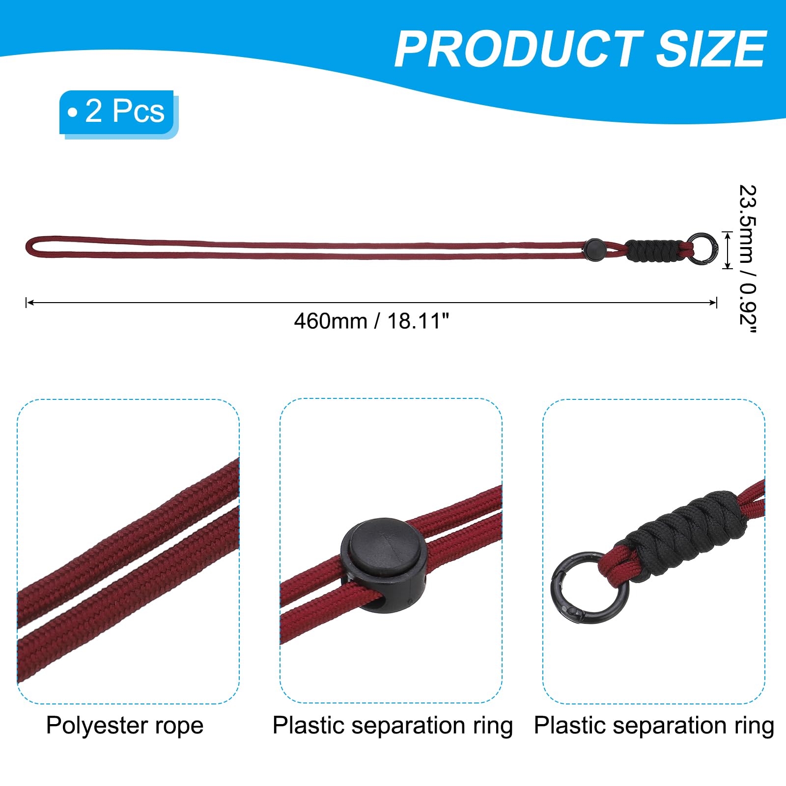 PATIKIL 2 Pcs Paracord Lanyard Necklace, Paracord Lanyard with Split Ring & Clip - Image 2
