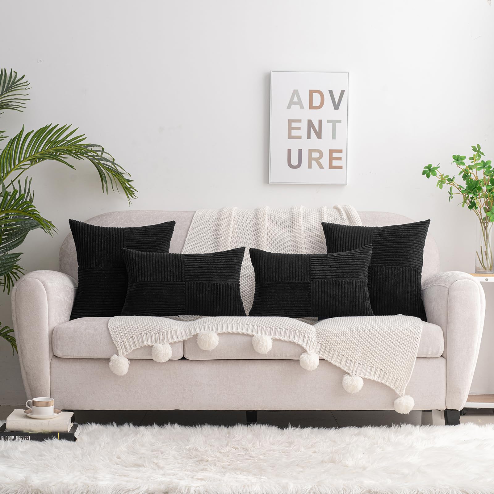 Amazon.com: HWY 50 Black Corduroy Patchwork Throw Pillow Covers