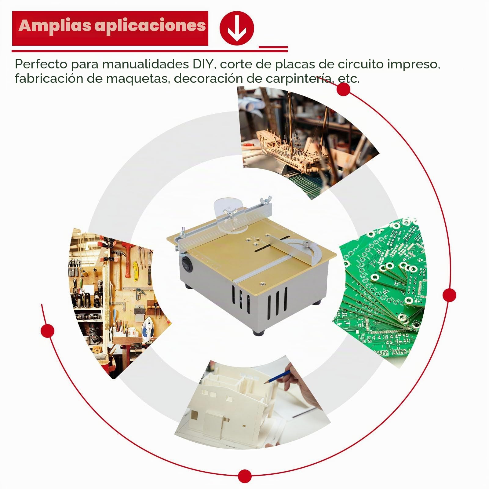 Mini Sierra de Mesa, Pequeña Cortadora de Sierra Eléctrica Portátil para Carpintería con de Hoja Ajustable, Sierra de Mesa Multifuncional de Precisión para Madera, PCB, Plástico