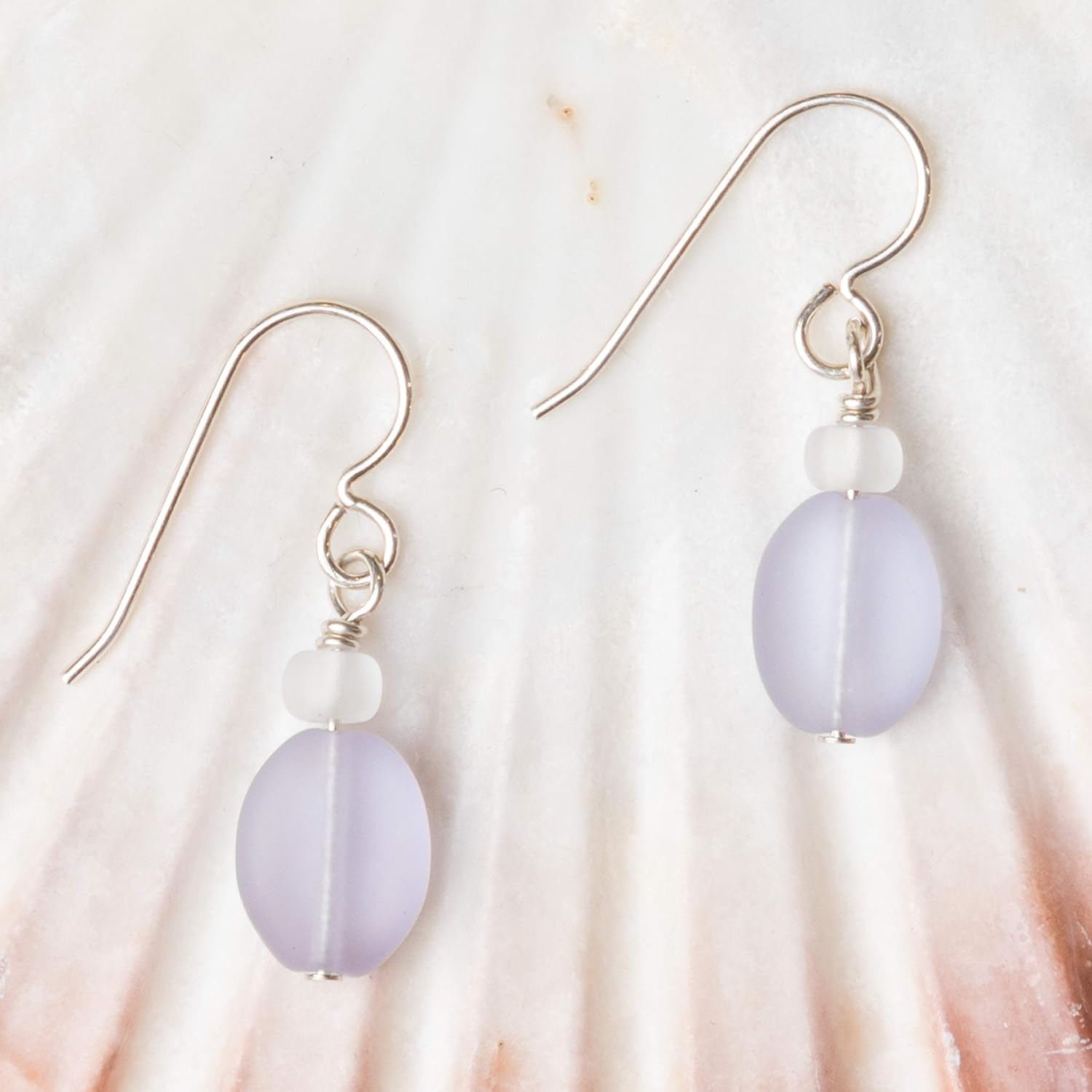 Sea Glass Droplet Earrings - Sterling Drop Earrings by EcoSeaCo, using recycled and sustainable material. Handmade in the USA