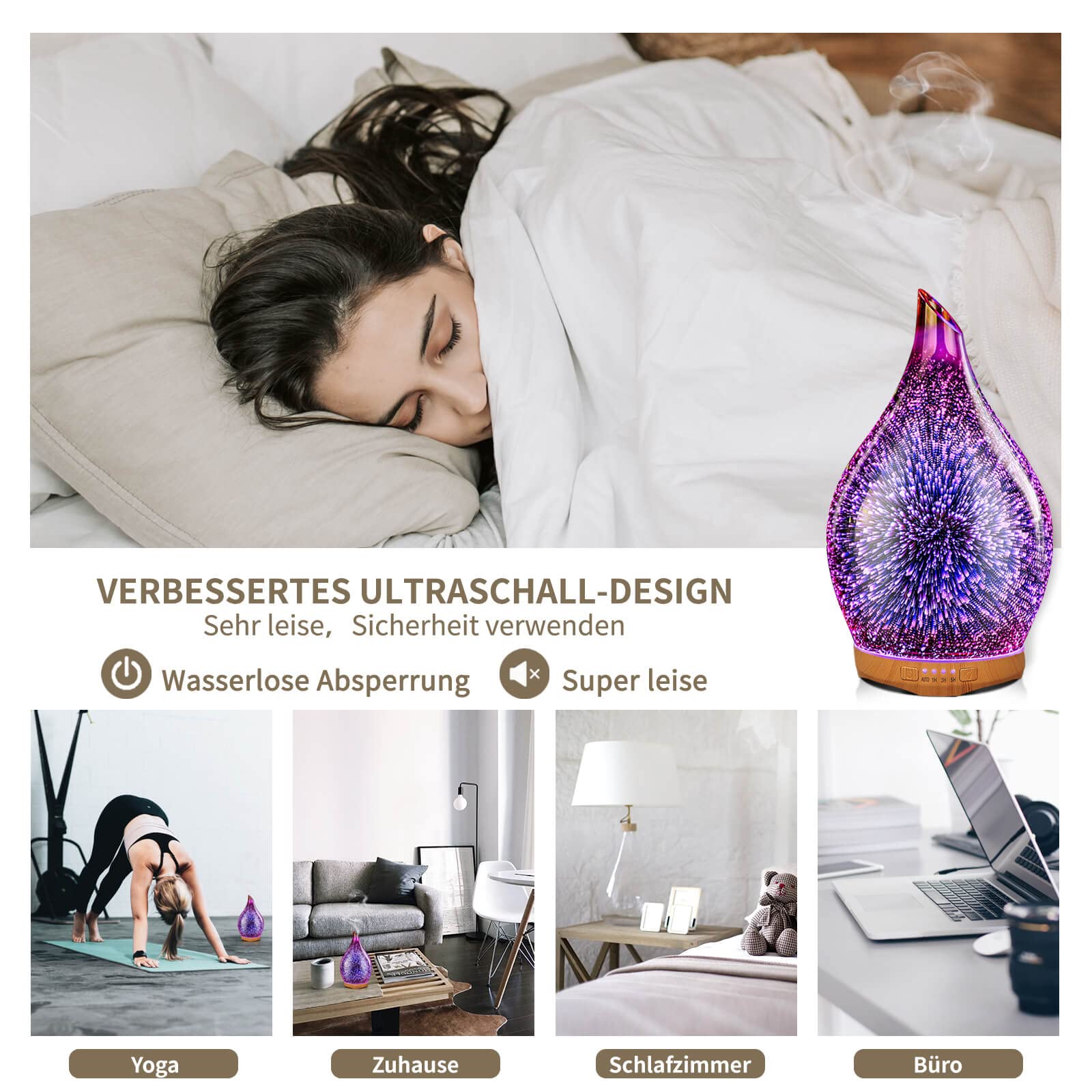 Porseme Aroma Diffuser 150ml,Handgeblasen Glas Diffuser für Ätherische