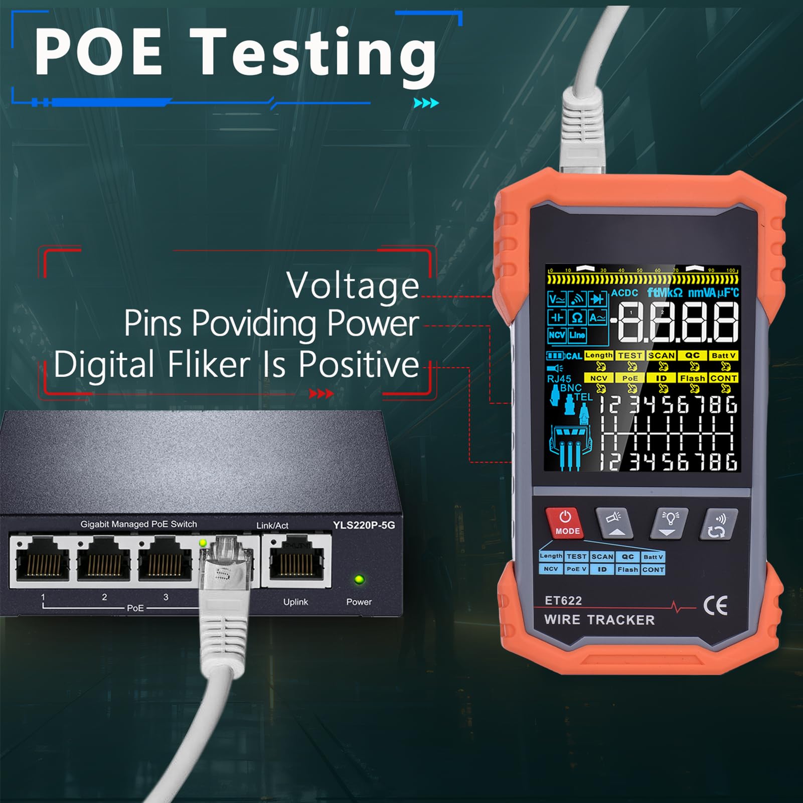 Generic Netzwerkkabel -Tester Digitaler -Spannungsdetektor für die Wartung der Netzwerkinstallation (Network Cable Tester)