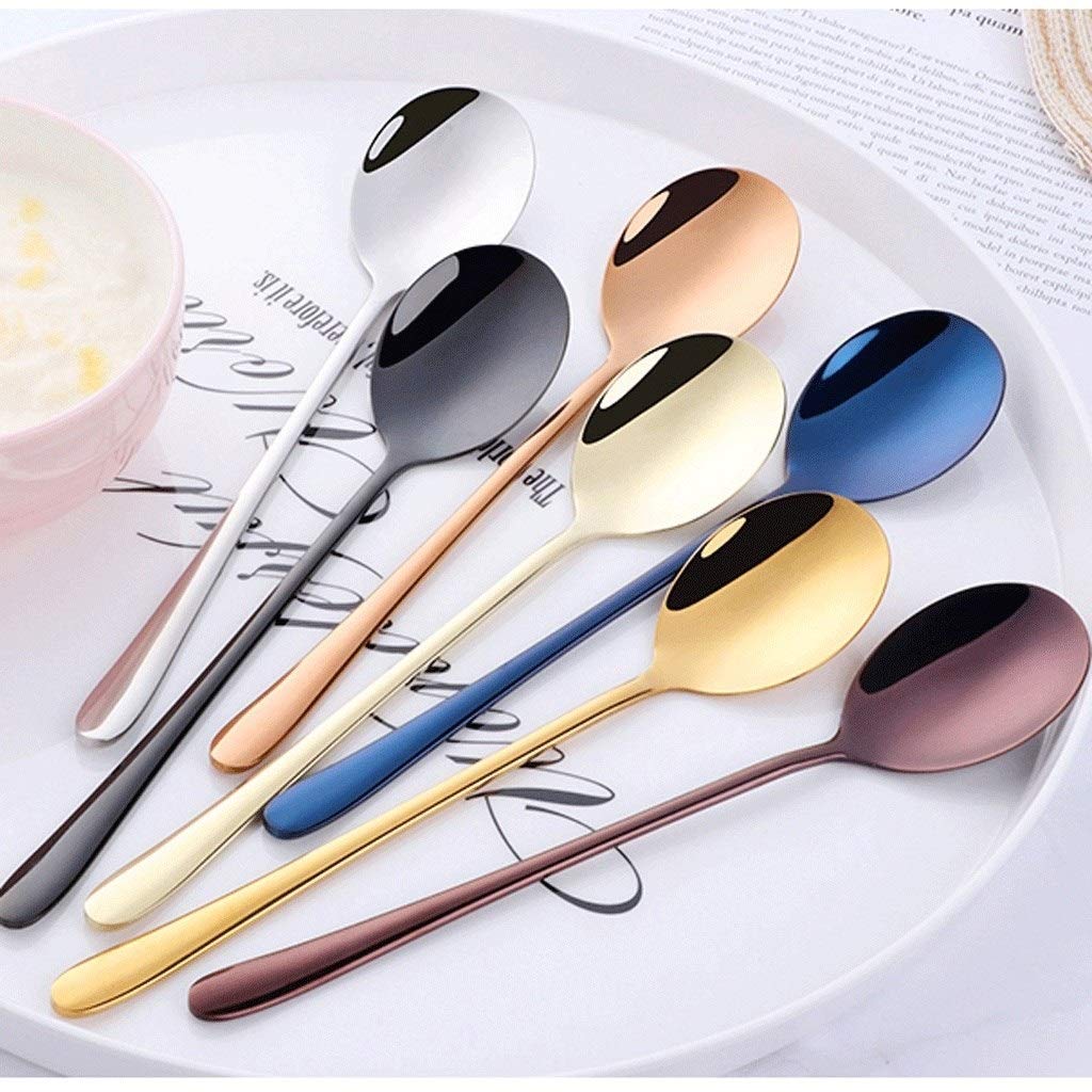 Cuillères à dessert 10 pièces en couleur cuillères à soupe cuillère ronde en acier inoxydable, titane plaqué coréenne dîner cuillère Flatware Thicken cuillère à soupe 8.1in / 6po Cuillères de service